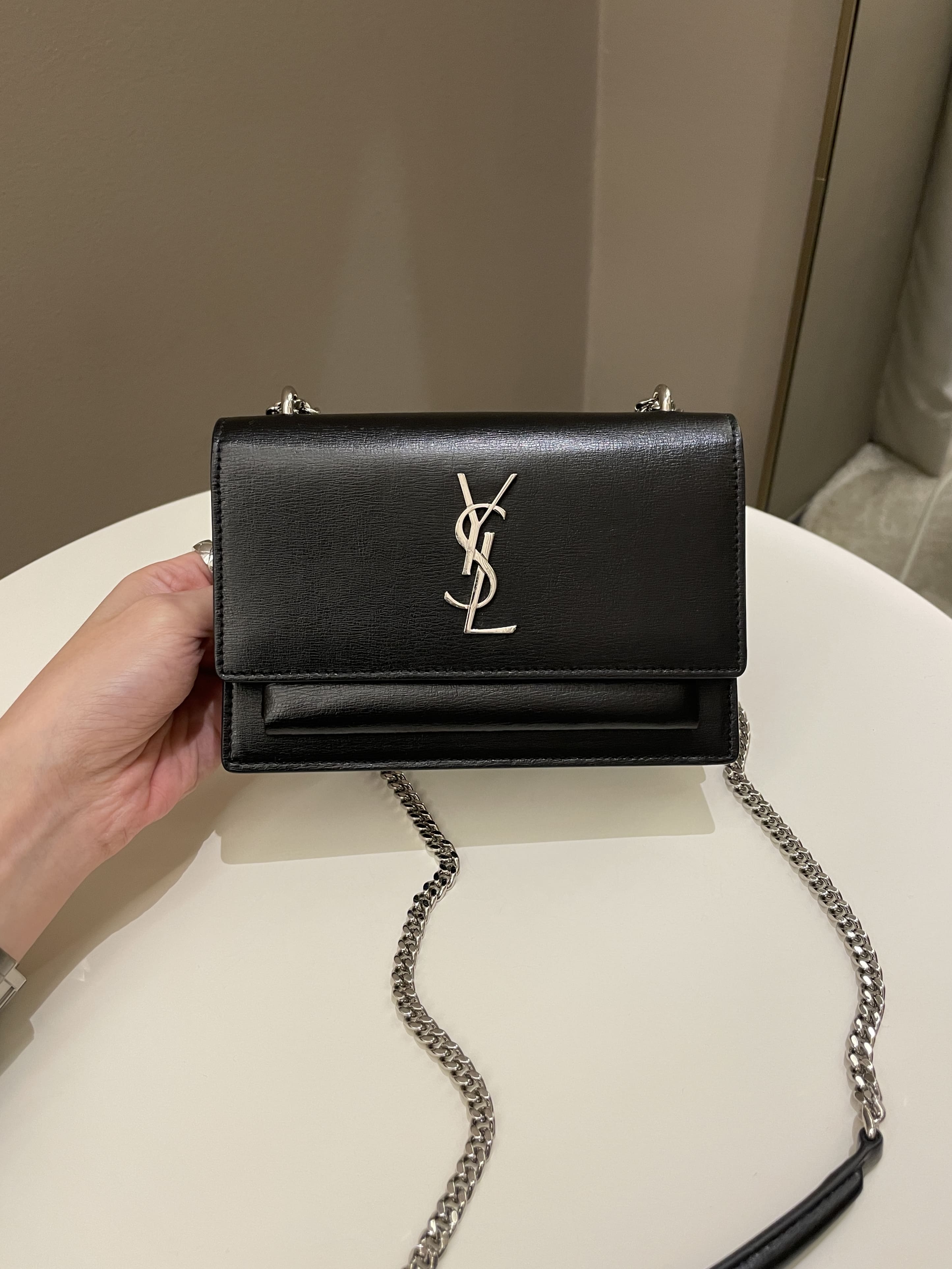 Saint Laurent Sunset Wallet On Chain Black Stiff Calf
