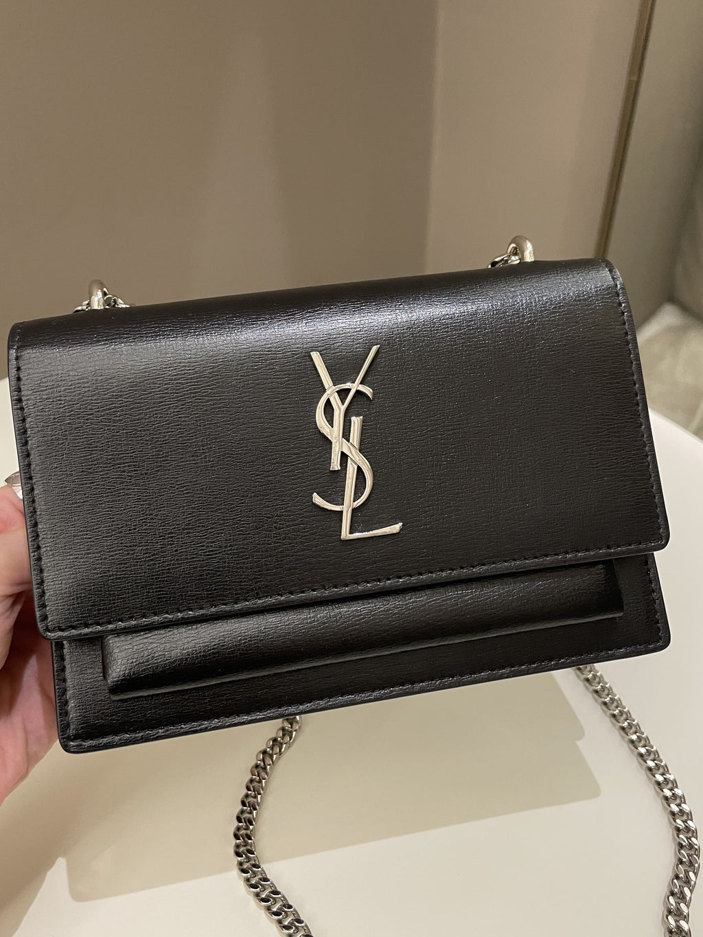 Saint Laurent Sunset Wallet On Chain Black Stiff Calf