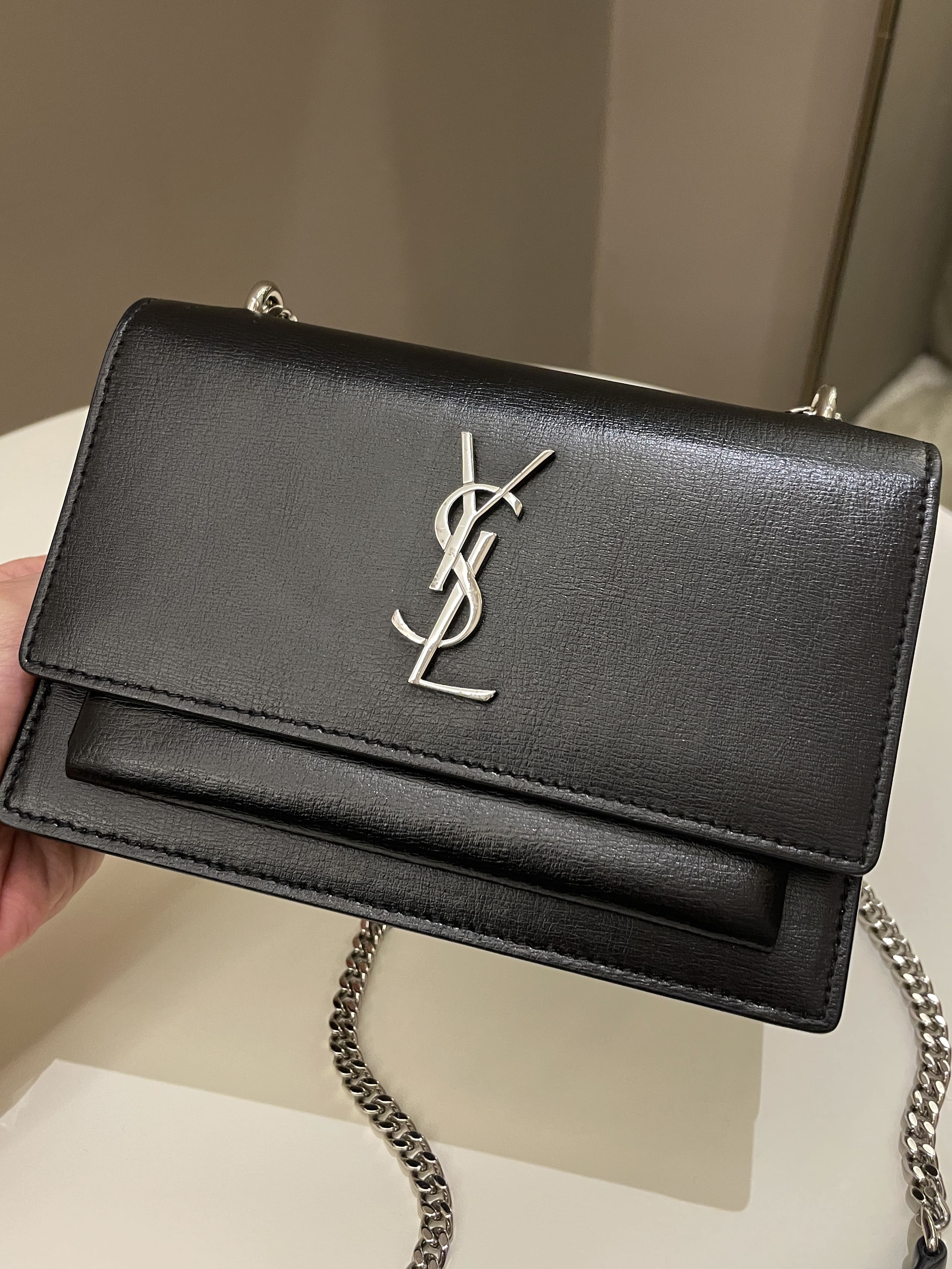 Saint Laurent Sunset Wallet On Chain Black Stiff Calf
