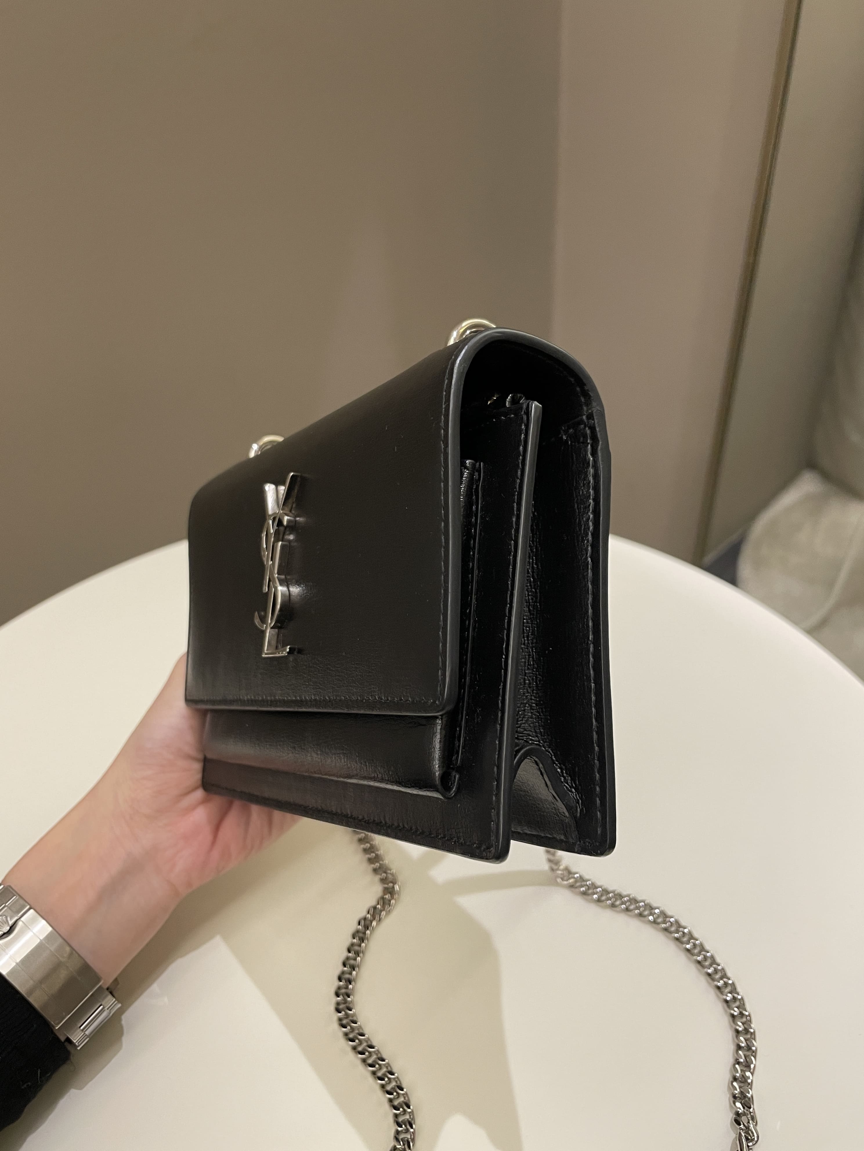 Saint Laurent Sunset Wallet On Chain Black Stiff Calf