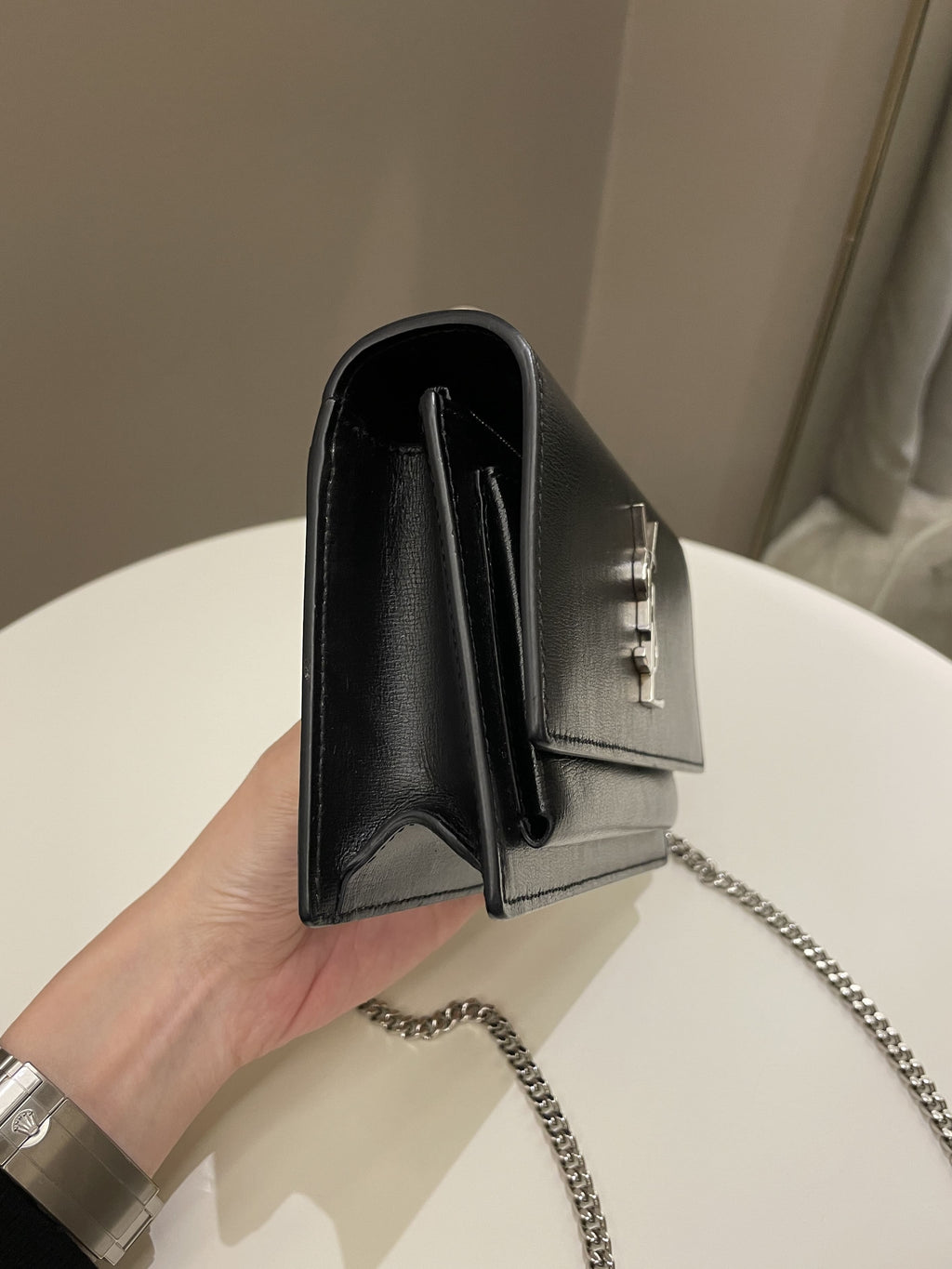 Saint Laurent Sunset Wallet On Chain Black Stiff Calf