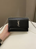 Saint Laurent Sunset Wallet On Chain Black Stiff Calf