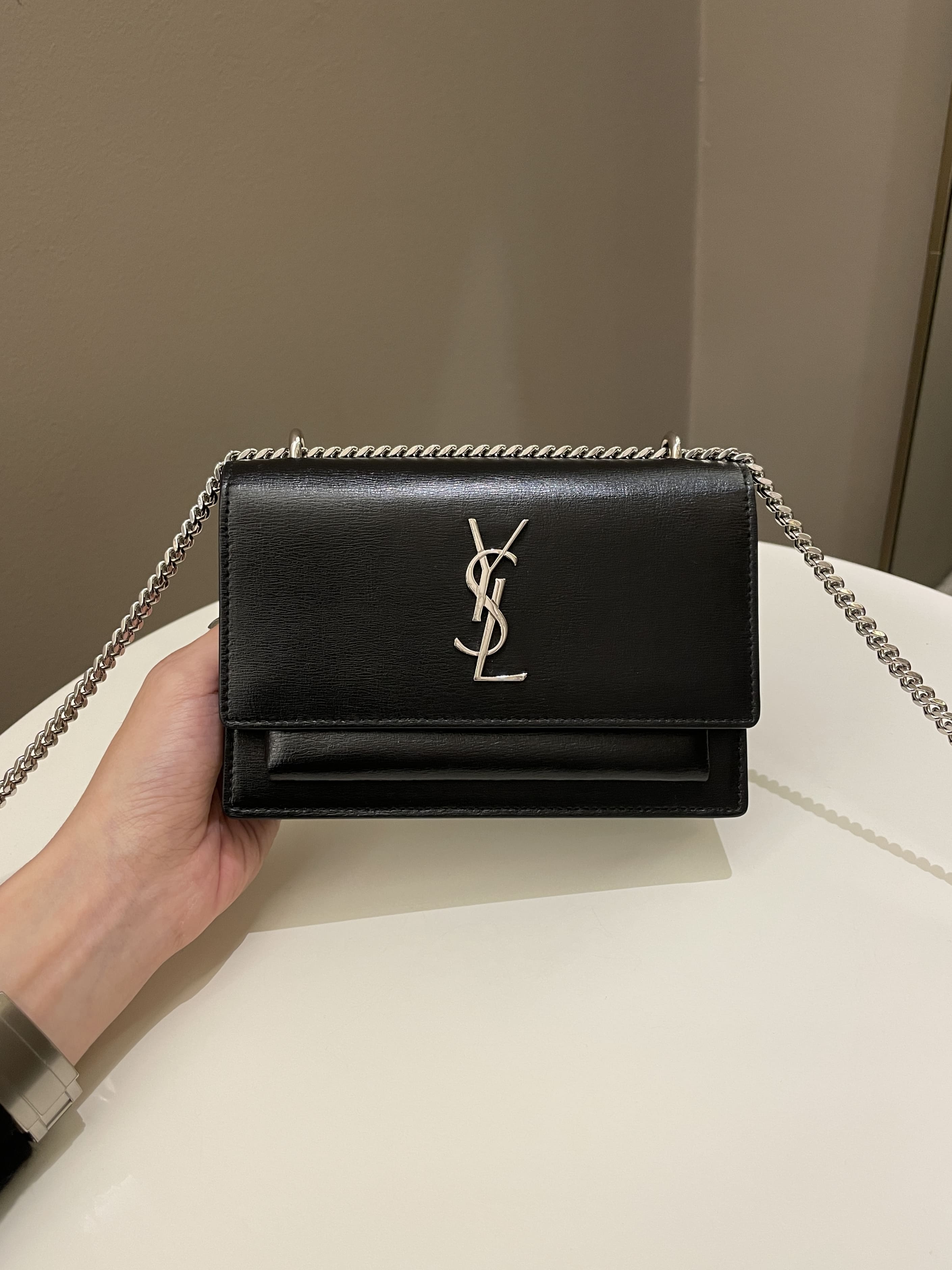 Saint Laurent Sunset Wallet On Chain Black Stiff Calf