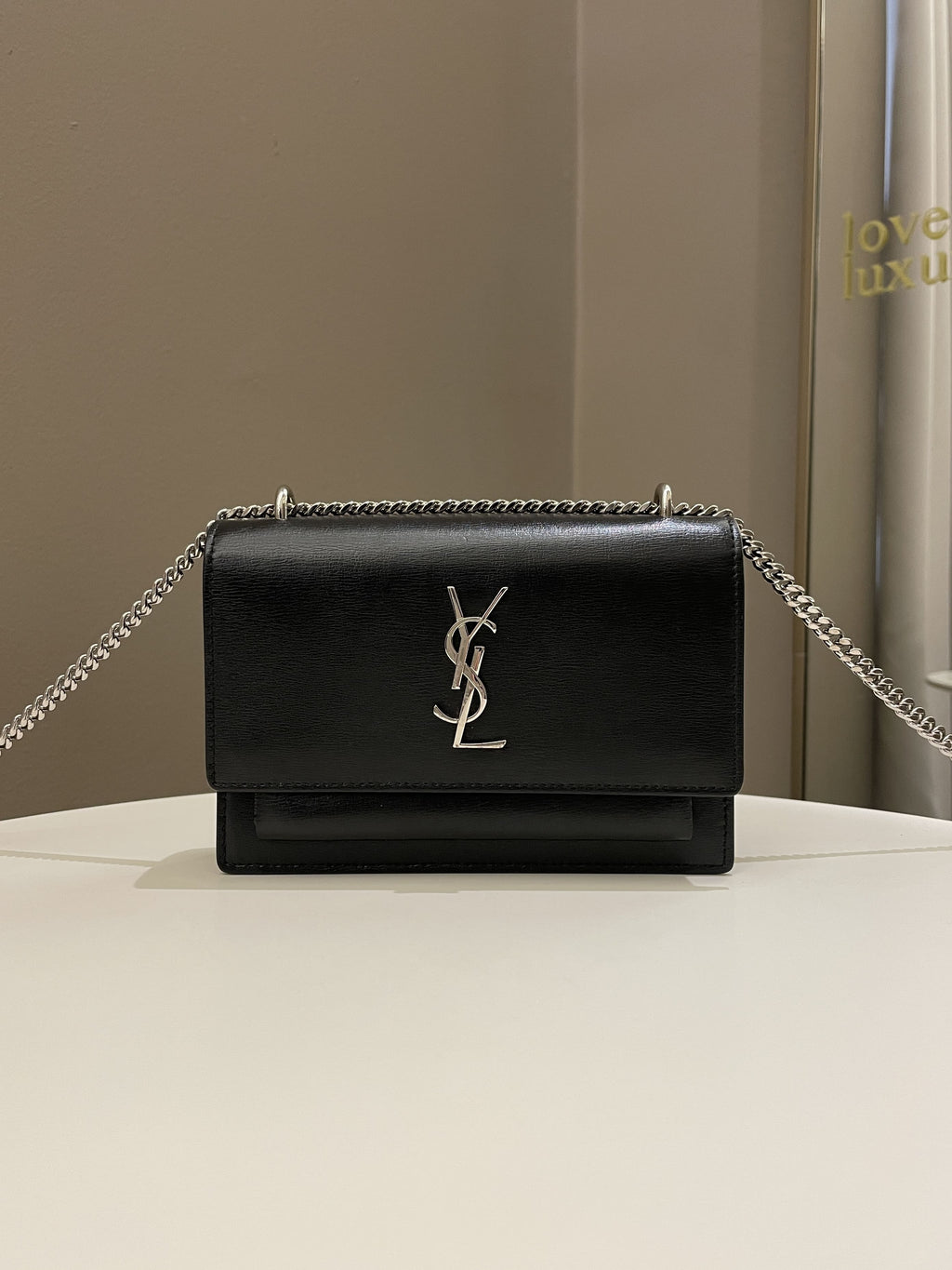 Saint Laurent Sunset Wallet On Chain Black Stiff Calf