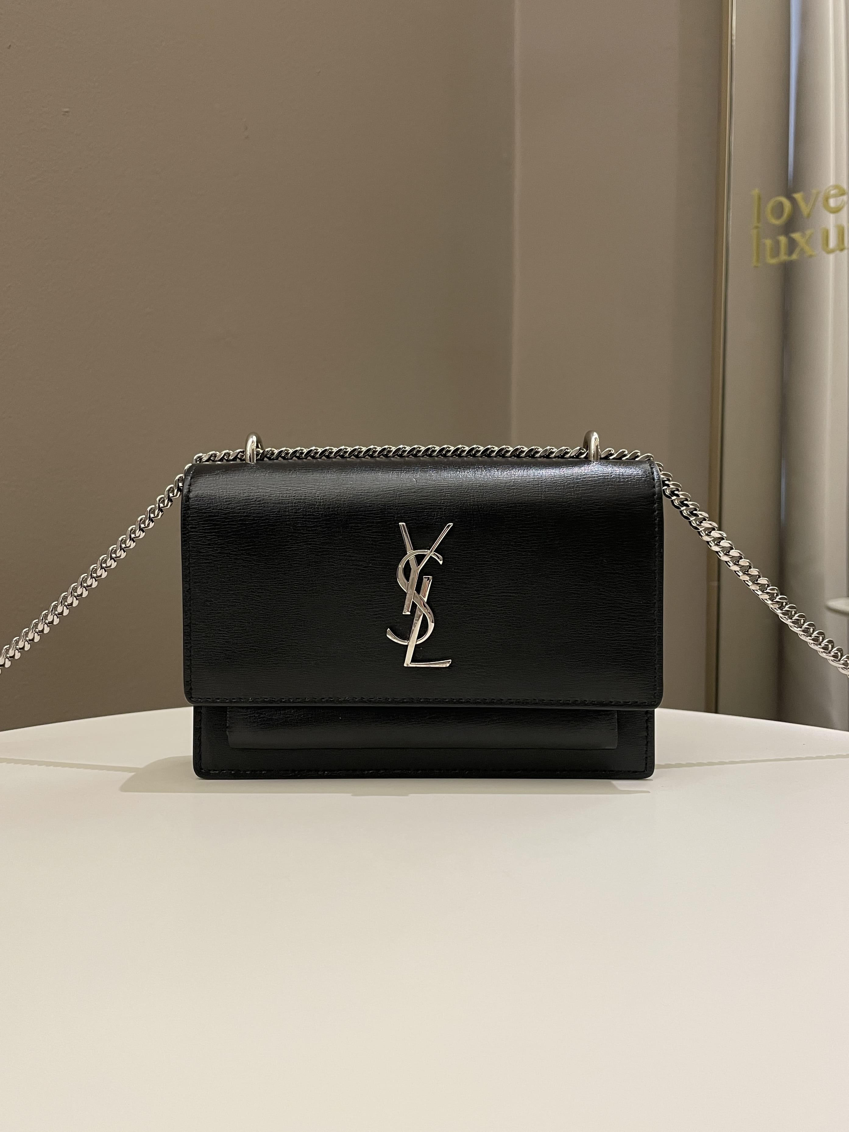 Saint Laurent Sunset Wallet On Chain Black Stiff Calf