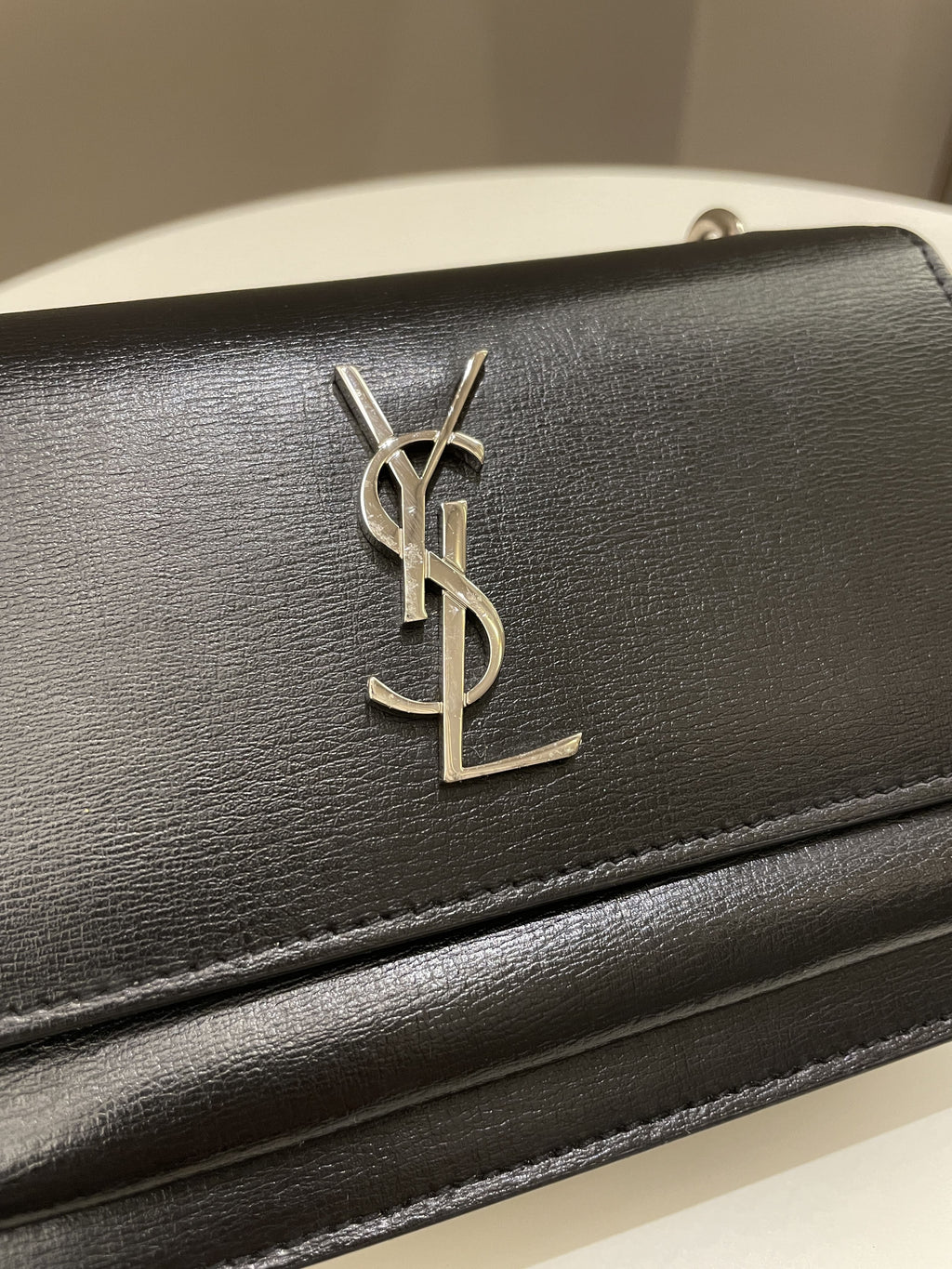 Saint Laurent Sunset Wallet On Chain Black Stiff Calf
