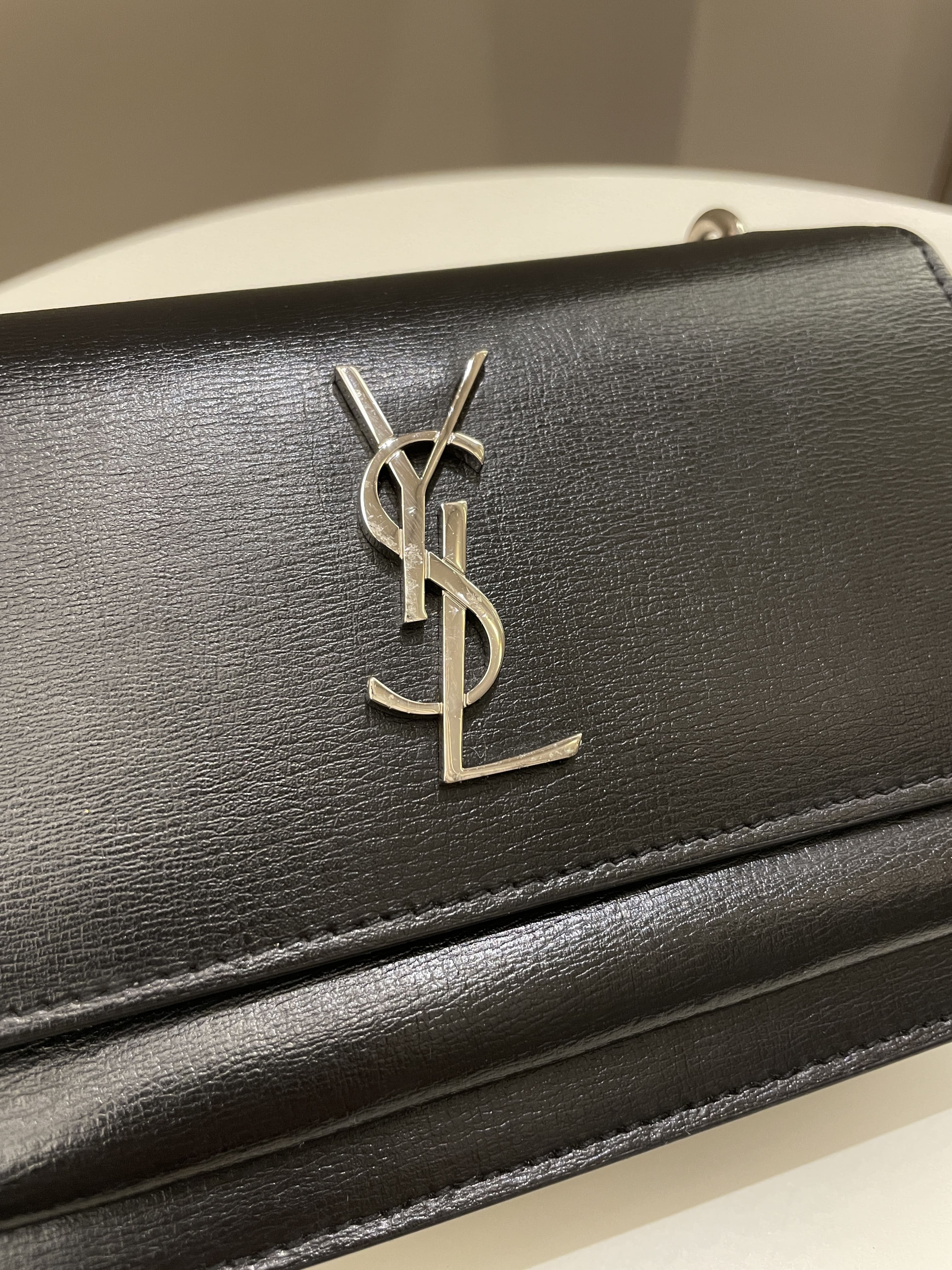 Saint Laurent Sunset Wallet On Chain Black Stiff Calf