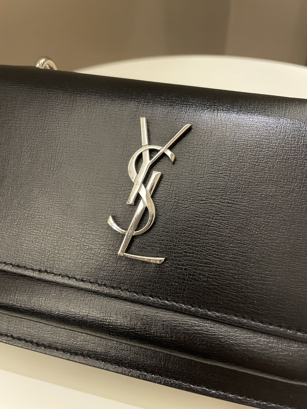 Saint Laurent Sunset Wallet On Chain Black Stiff Calf