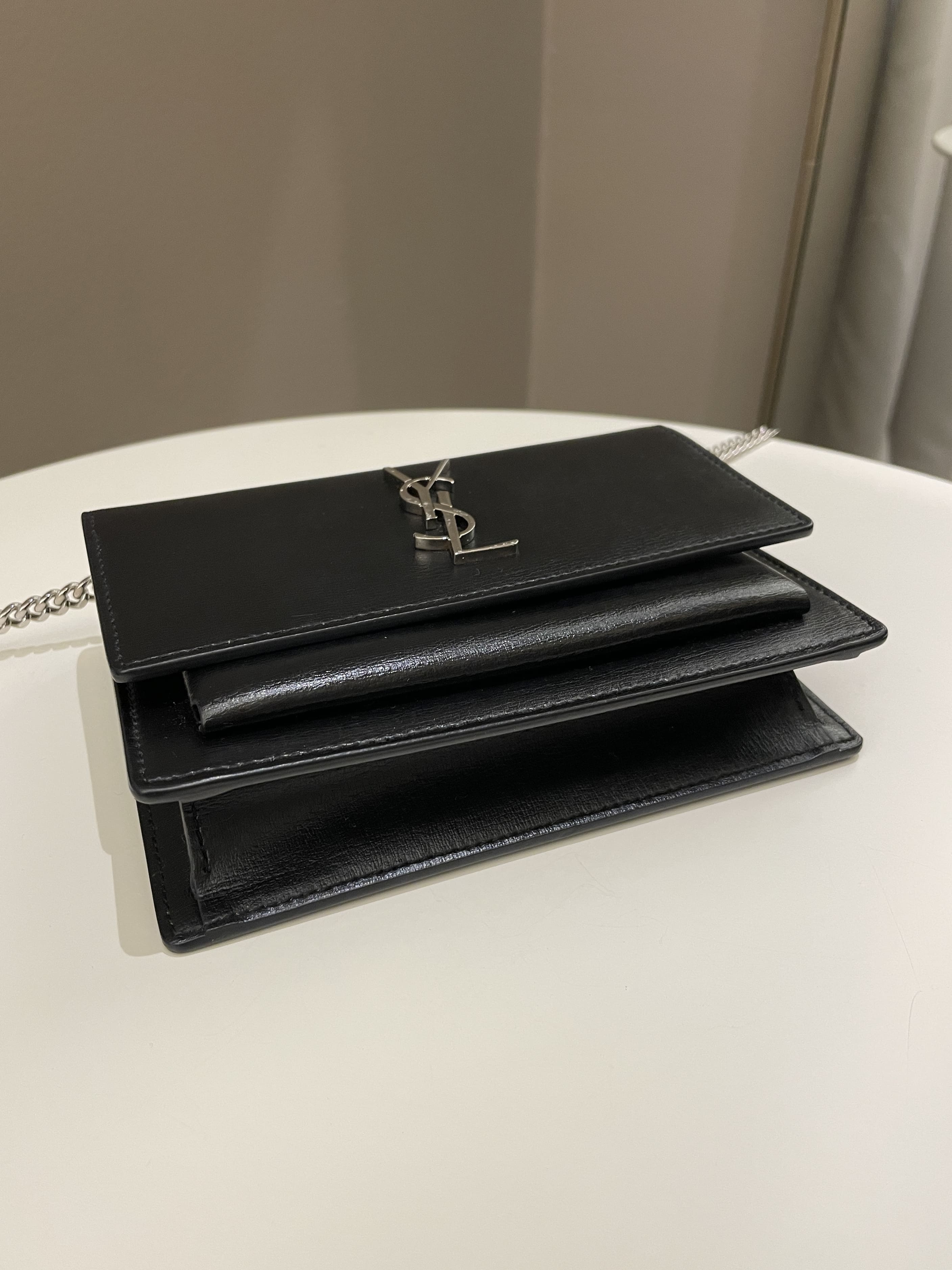Saint Laurent Sunset Wallet On Chain Black Stiff Calf
