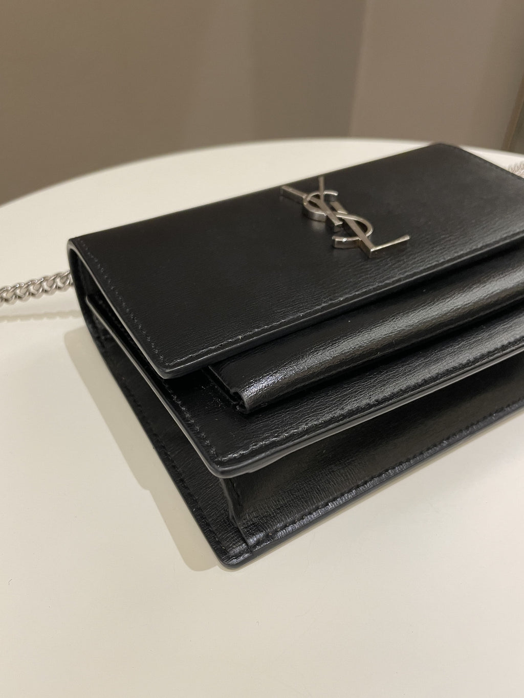 Saint Laurent Sunset Wallet On Chain Black Stiff Calf