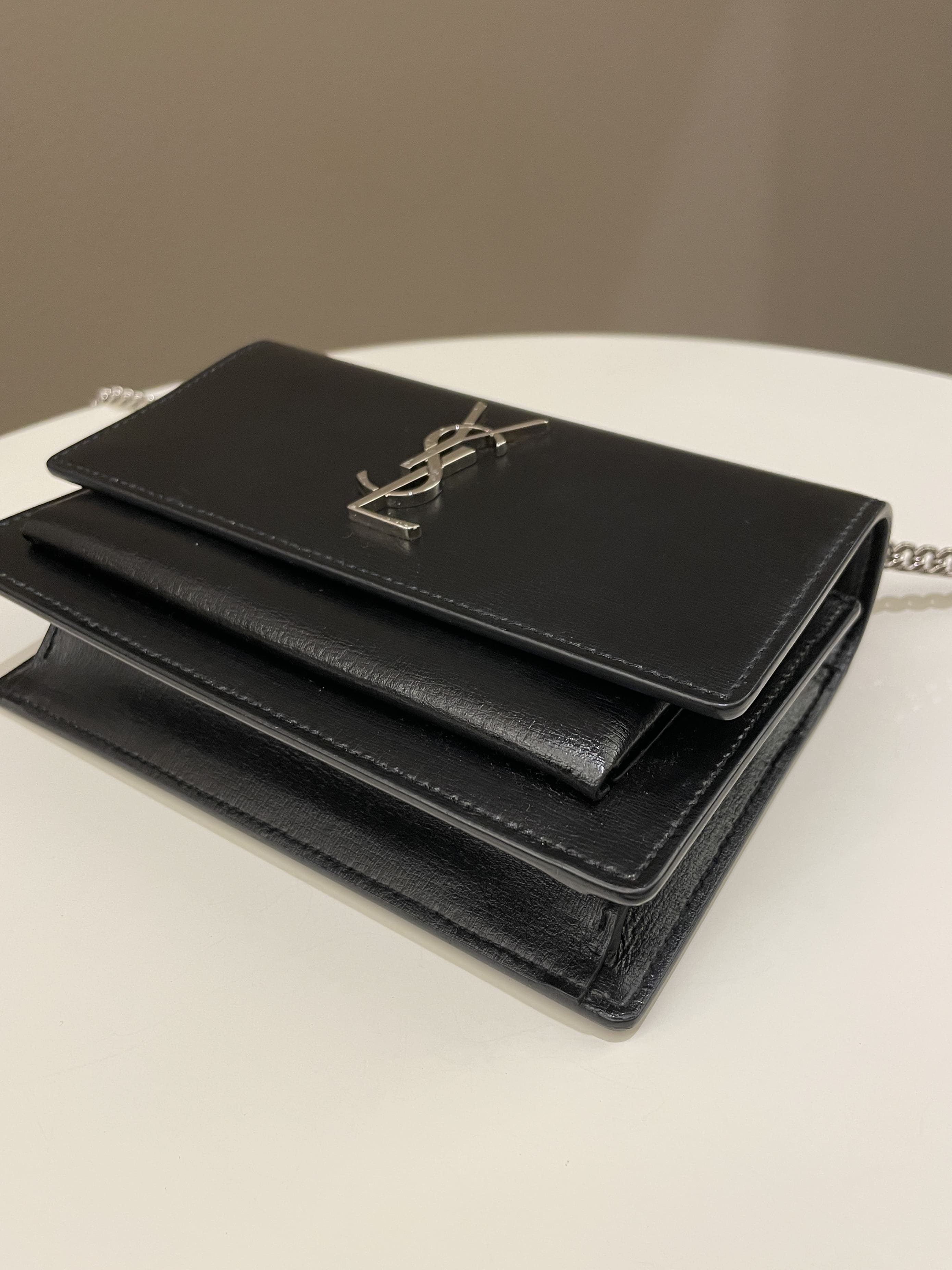 Saint Laurent Sunset Wallet On Chain Black Stiff Calf