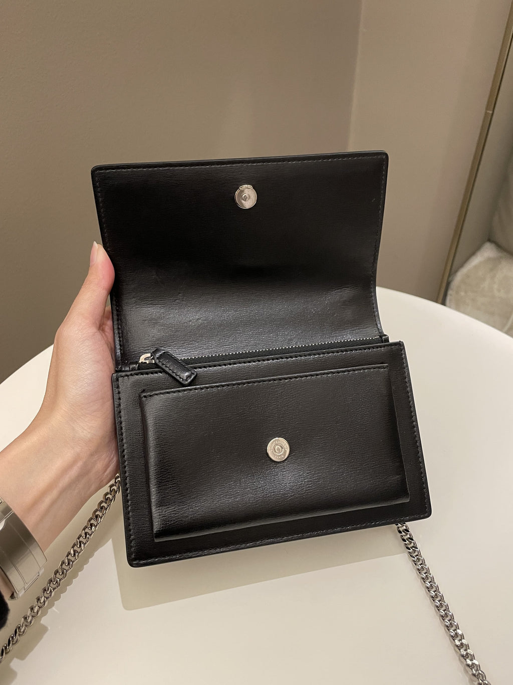 Saint Laurent Sunset Wallet On Chain Black Stiff Calf