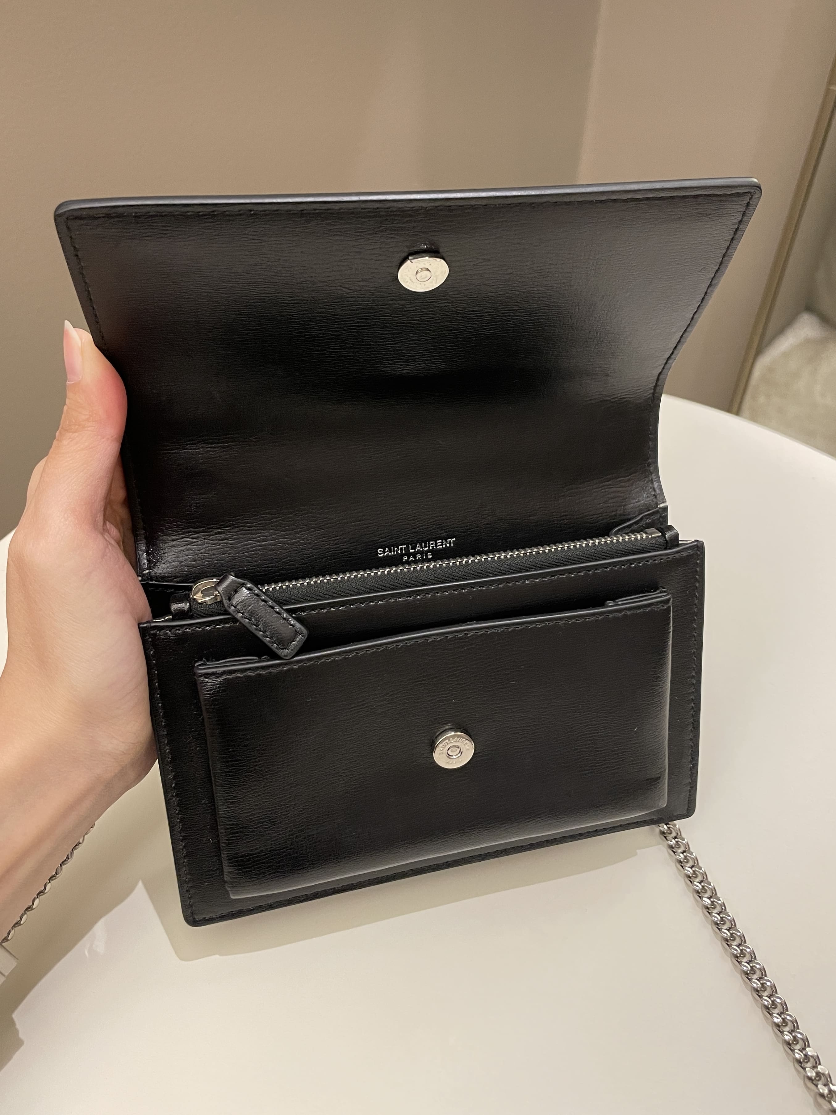 Saint Laurent Sunset Wallet On Chain Black Stiff Calf