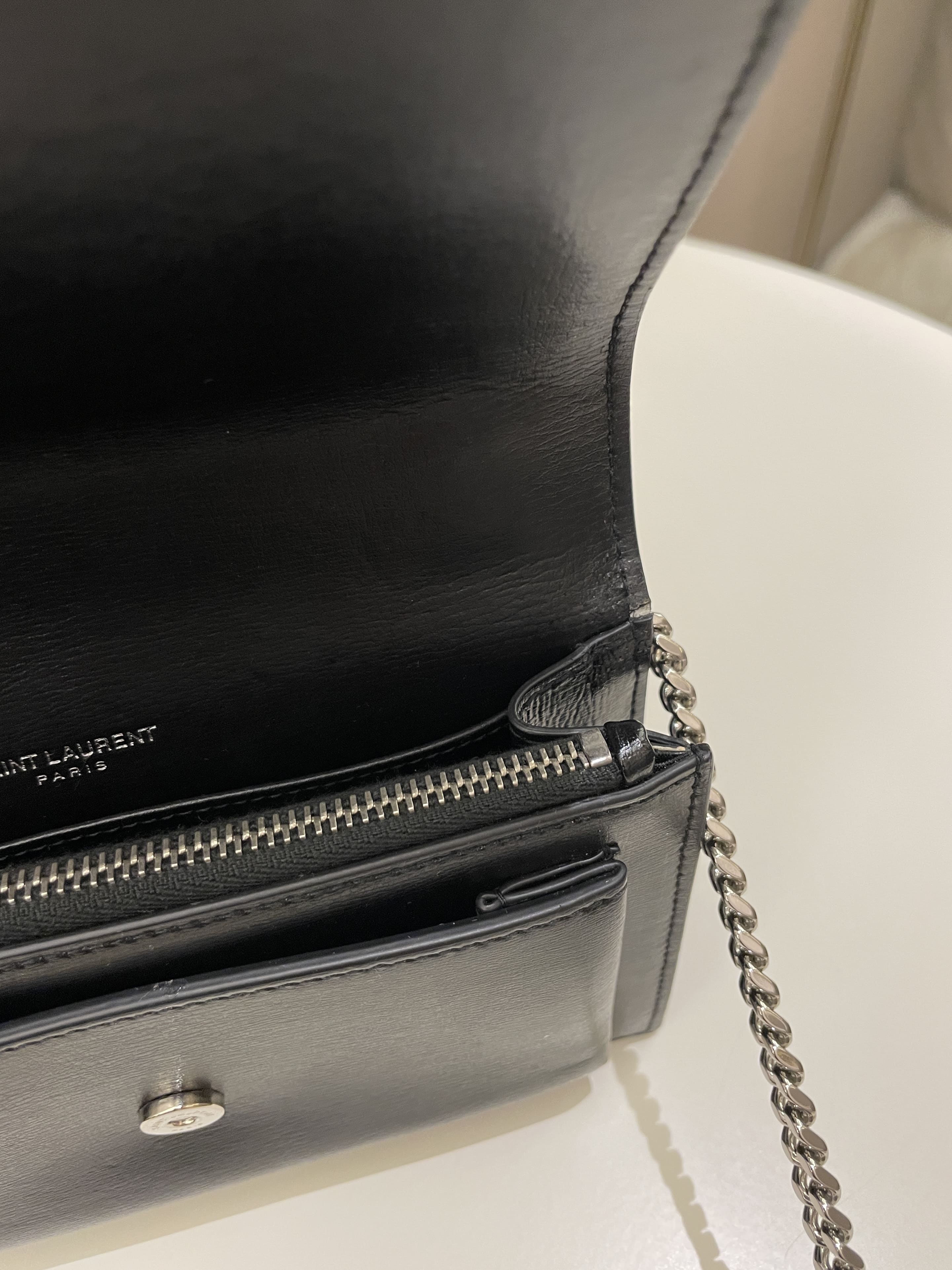 Saint Laurent Sunset Wallet On Chain Black Stiff Calf