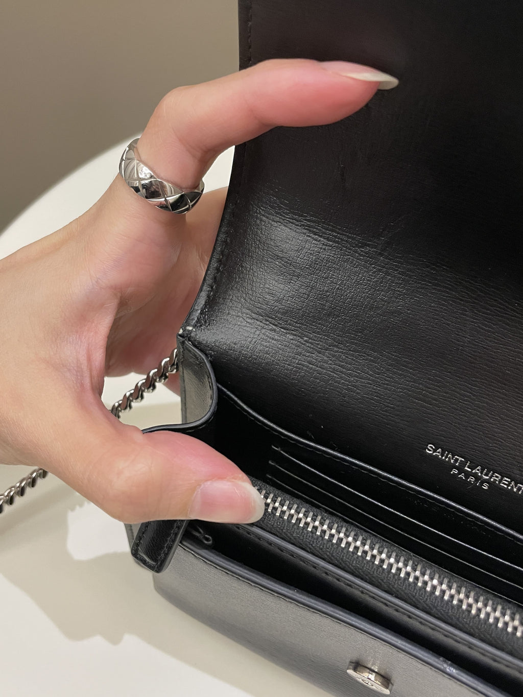 Saint Laurent Sunset Wallet On Chain Black Stiff Calf