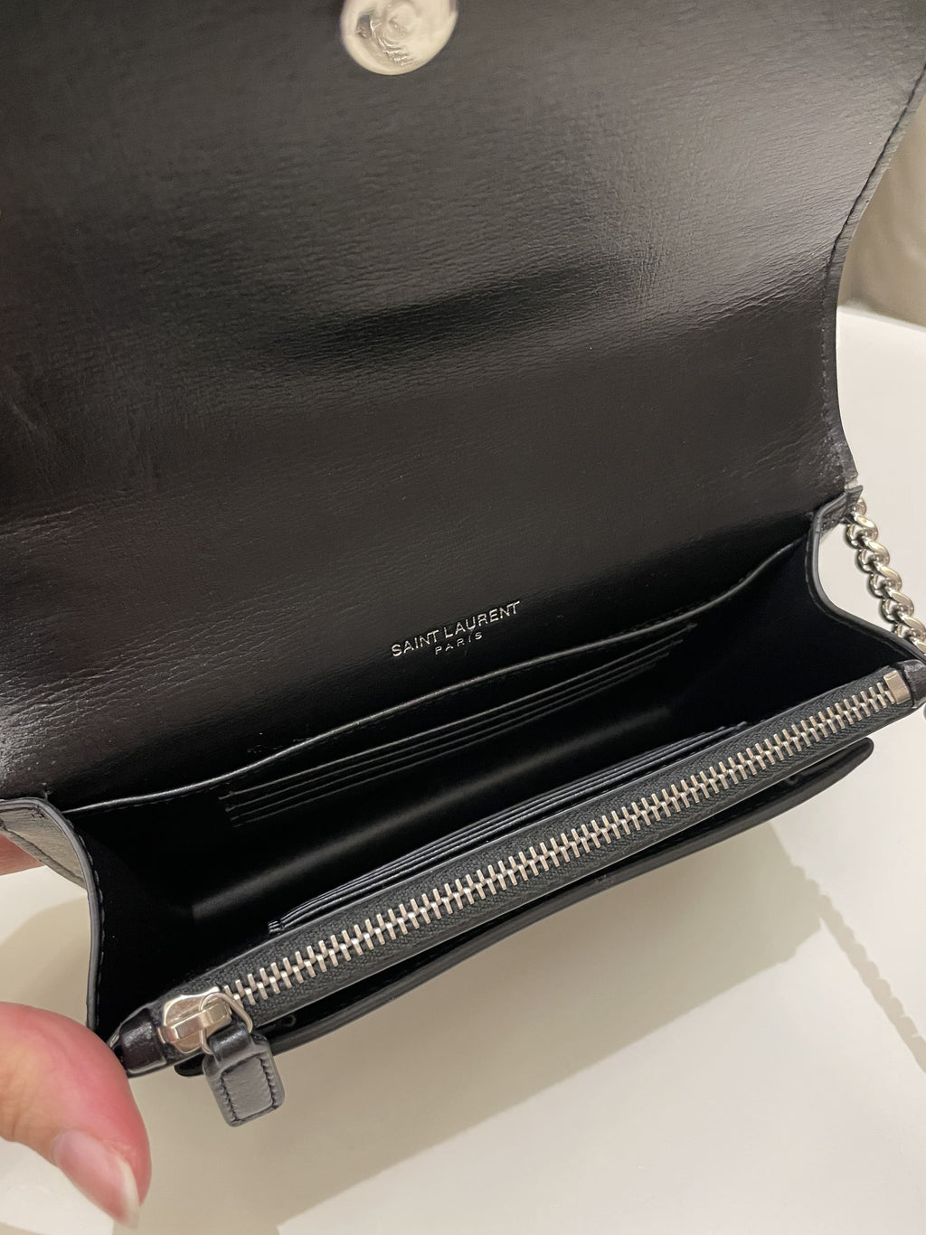 Saint Laurent Sunset Wallet On Chain Black Stiff Calf