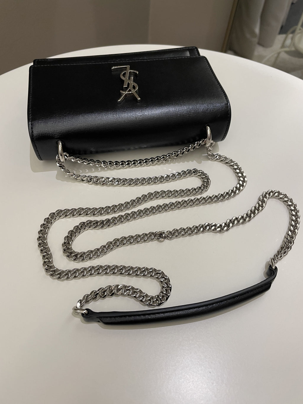Saint Laurent Sunset Wallet On Chain Black Stiff Calf