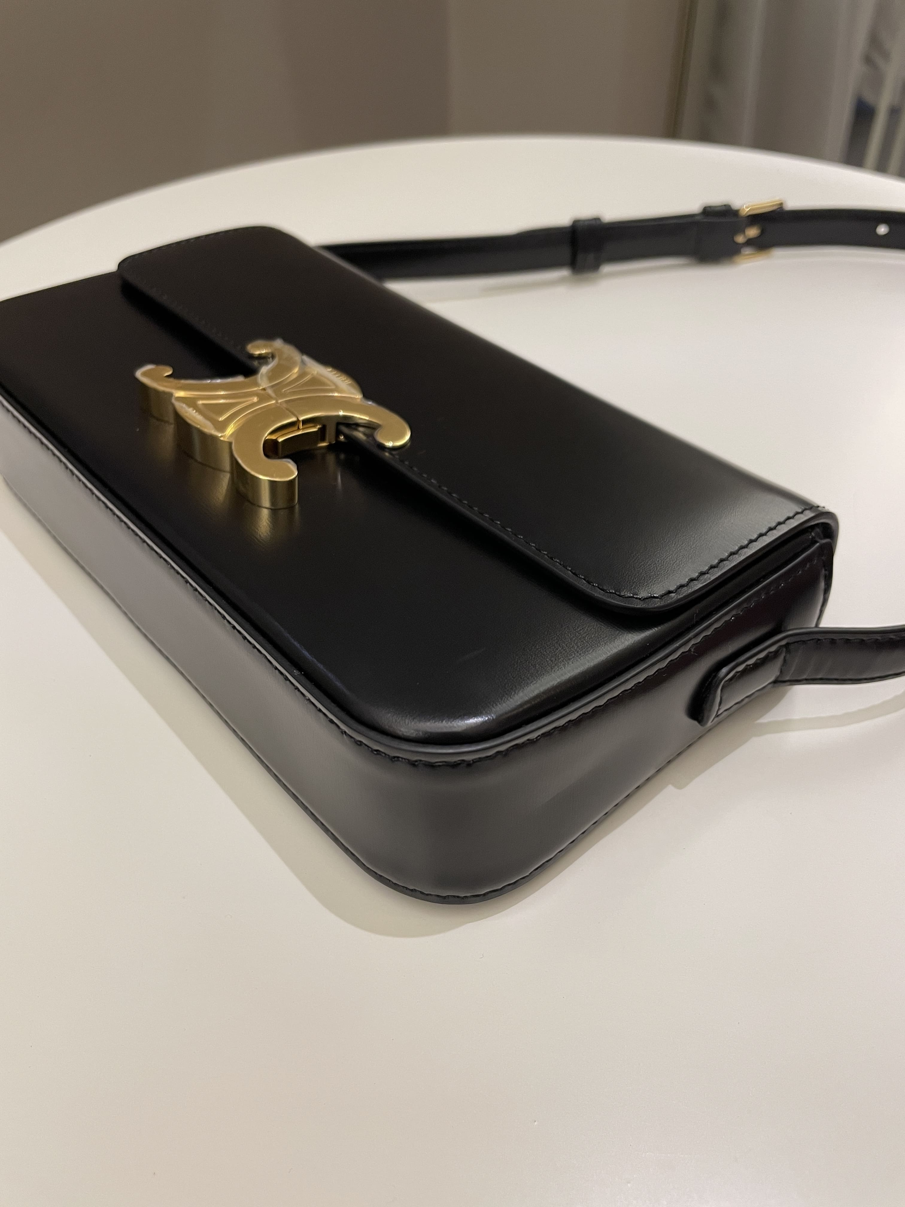 Celine Triomphe Bag Black Glazed Calfskin