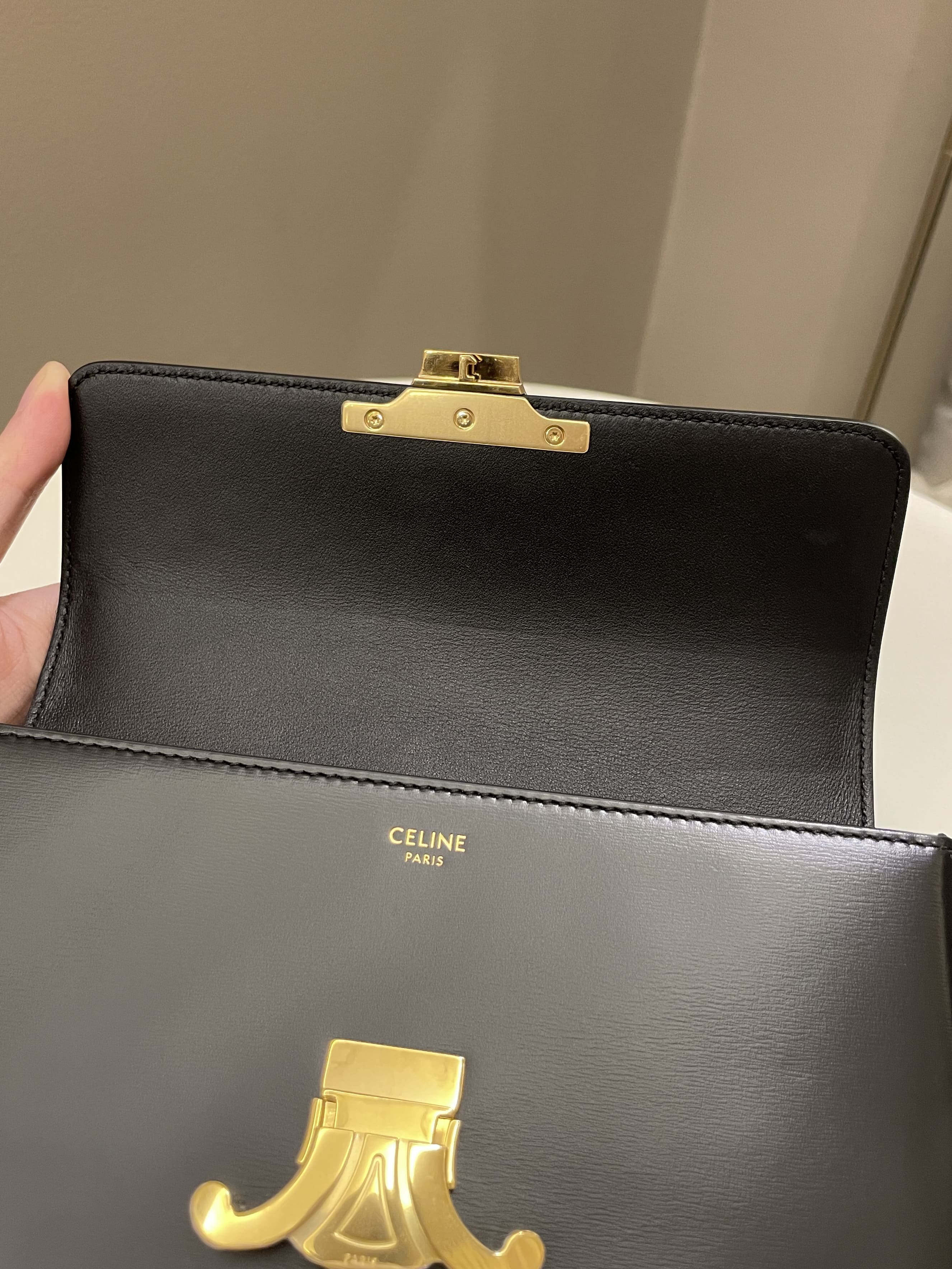 Celine Triomphe Bag Black Glazed Calfskin
