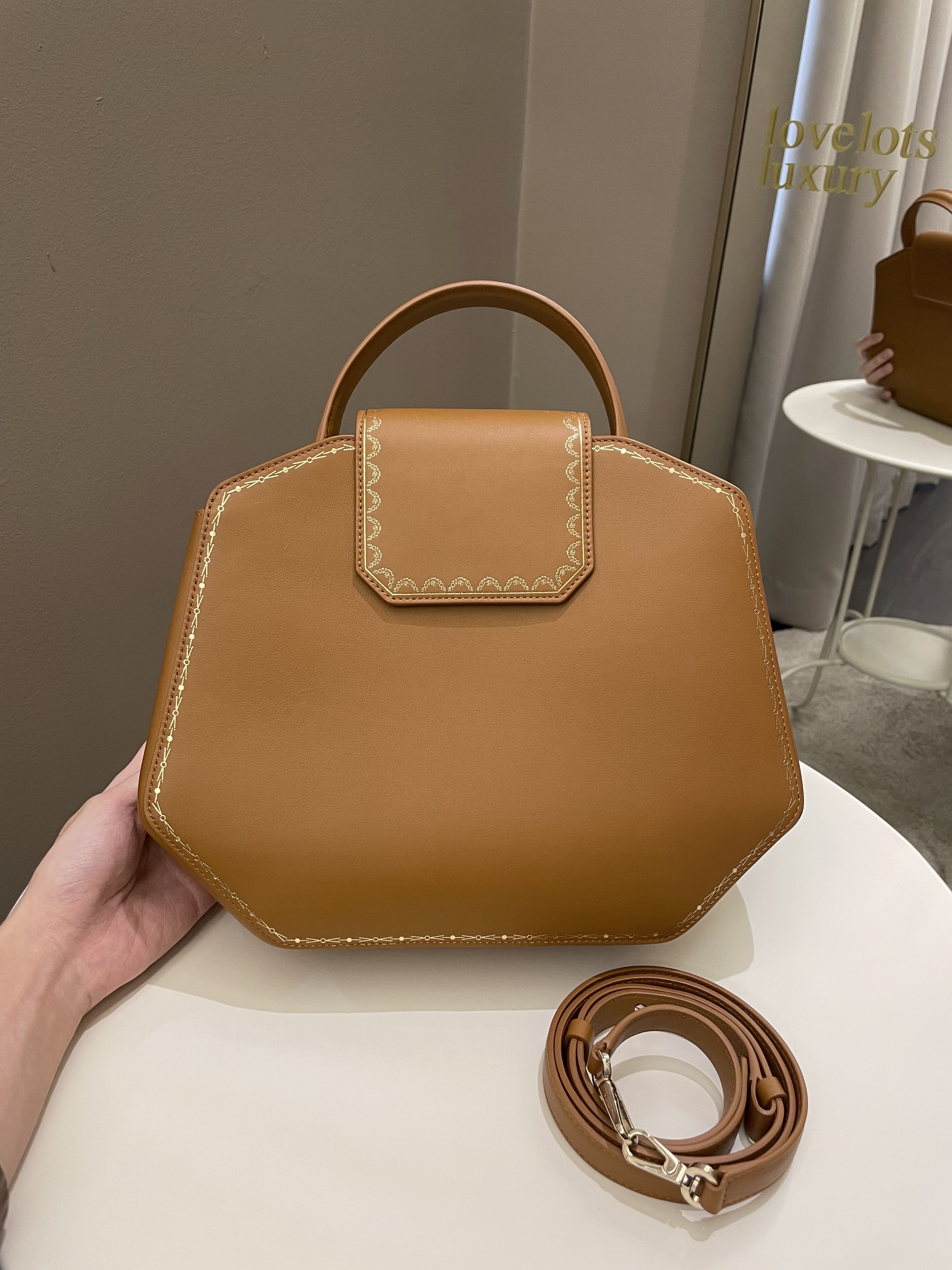 Cartier Guirlande De Top Handle Bag Camel Calfskin