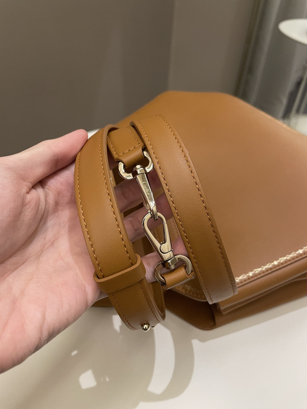 Cartier Guirlande De Top Handle Bag Camel Calfskin
