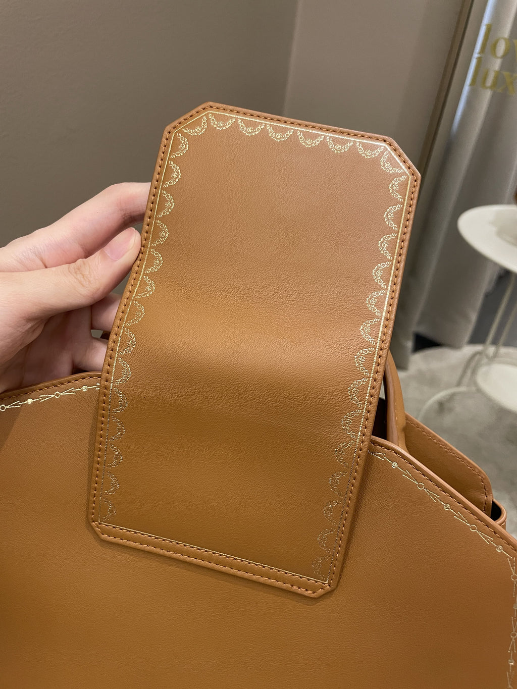 Cartier Guirlande De Top Handle Bag Camel Calfskin