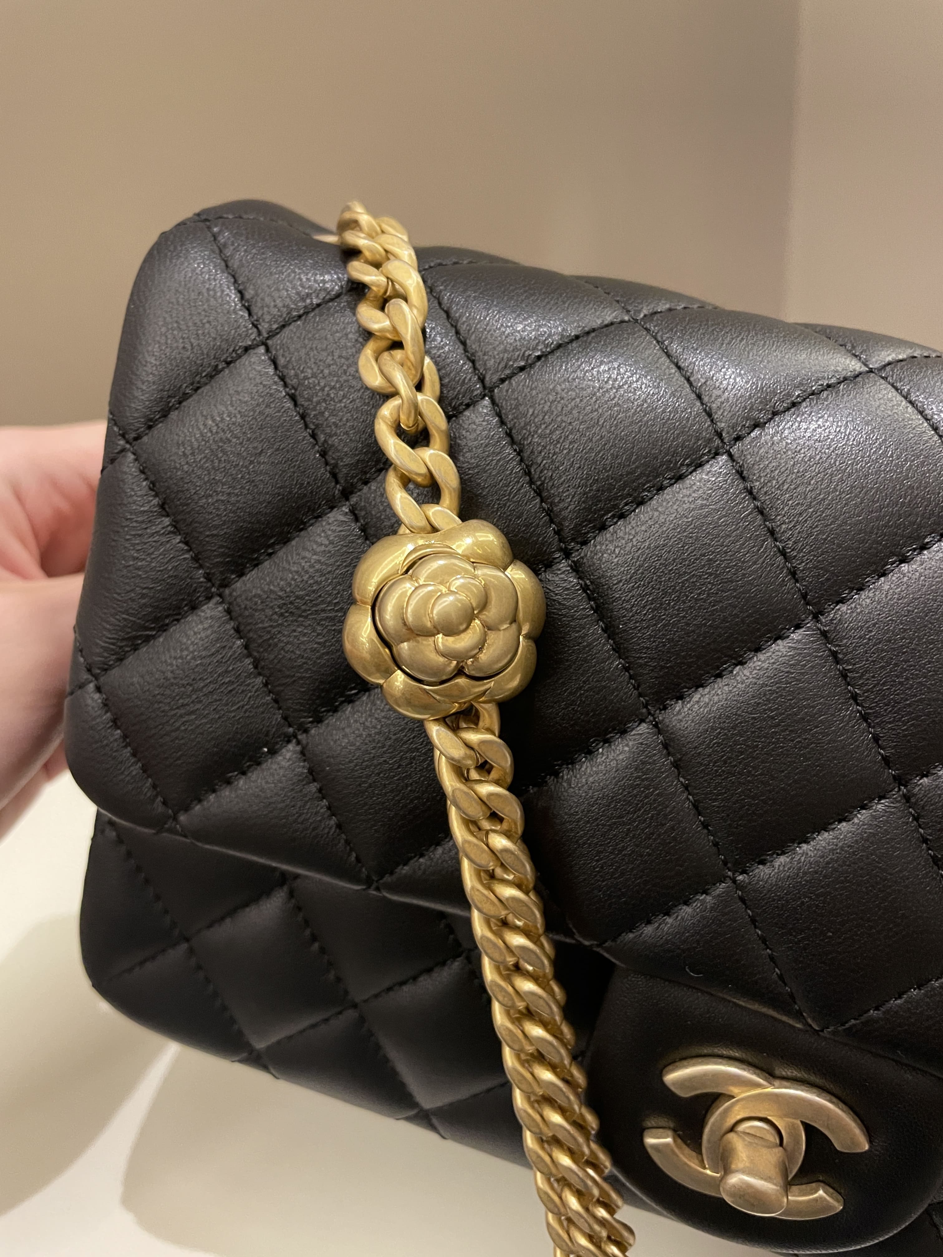 Chanel 23S Camellia Black Stiff Lambskin
