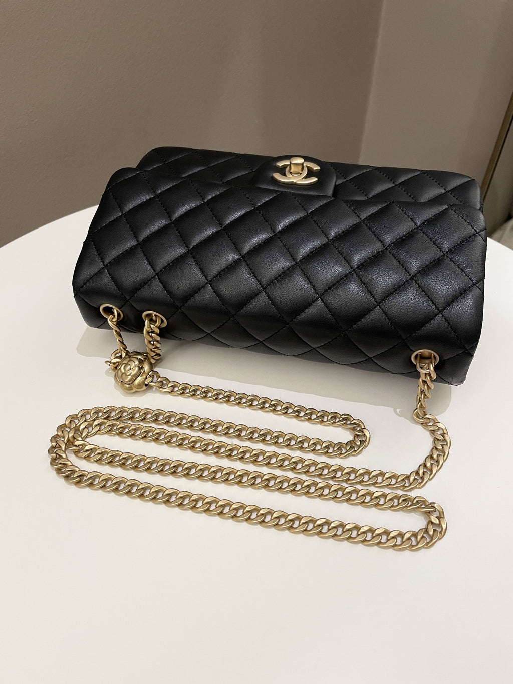 Chanel 23S Camellia Black Stiff Lambskin