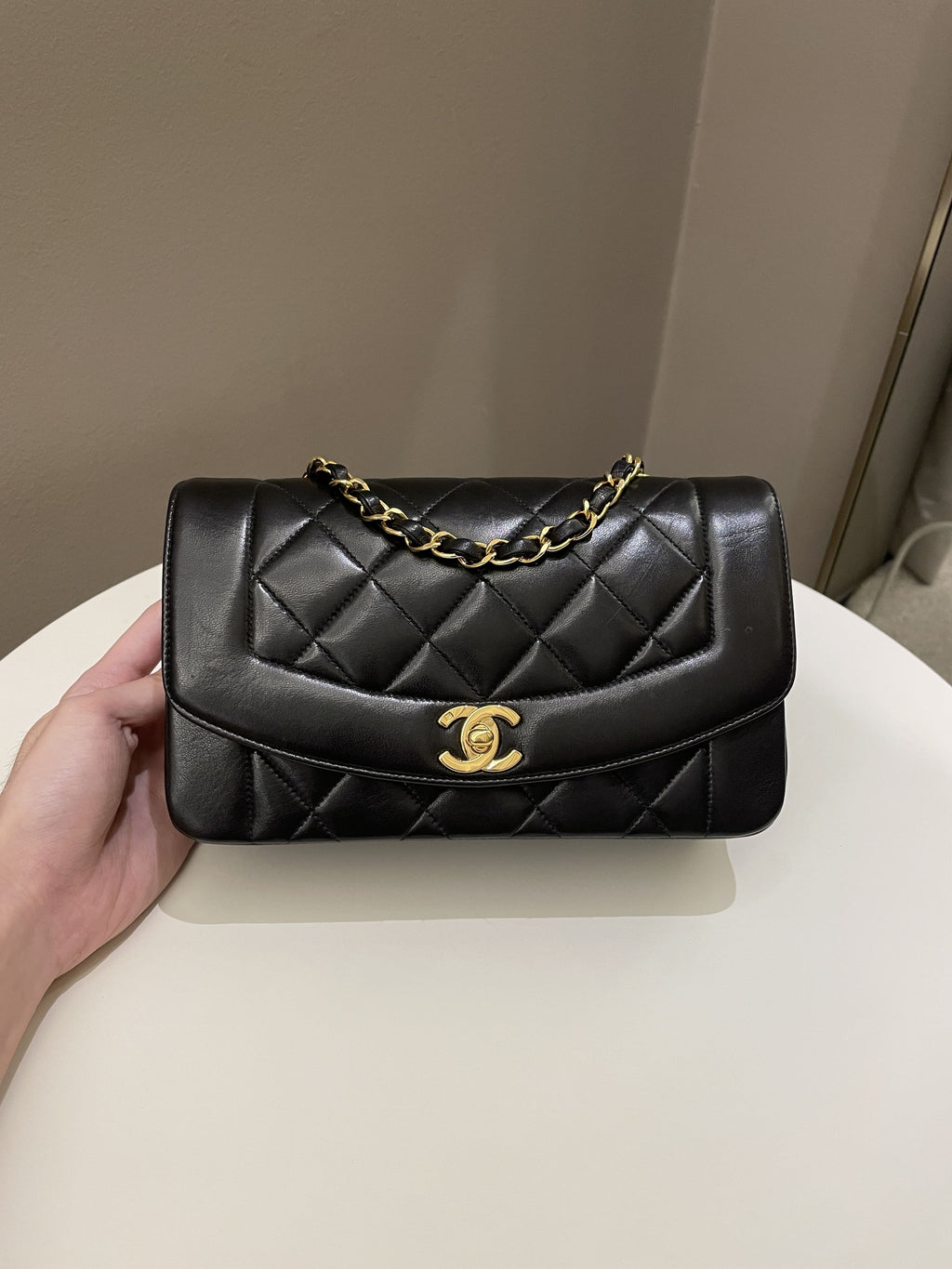 Chanel Vintage Quilted Diana Flap Bag Black Lambskin