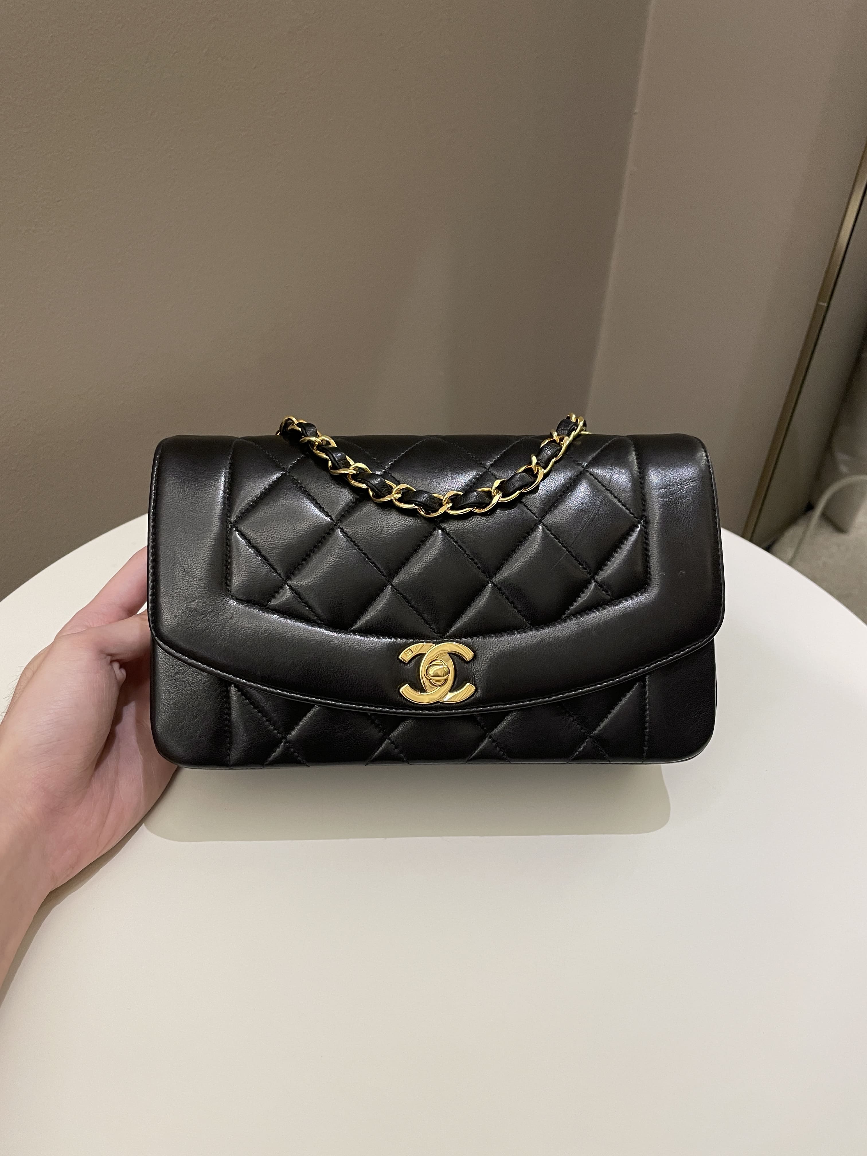 Chanel Vintage Quilted Diana Flap Bag Black Lambskin