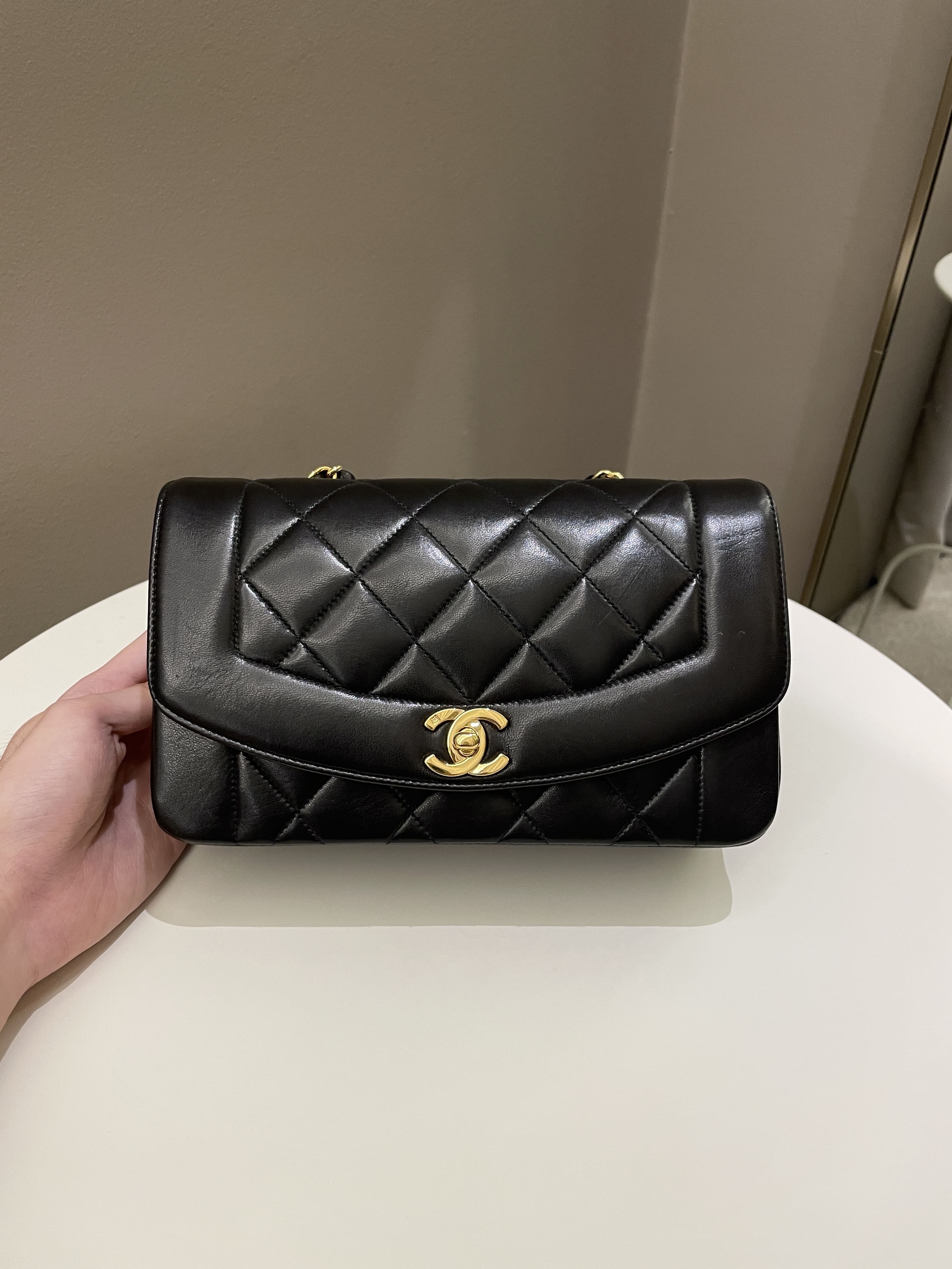 Chanel Vintage Quilted Diana Flap Bag Black Lambskin