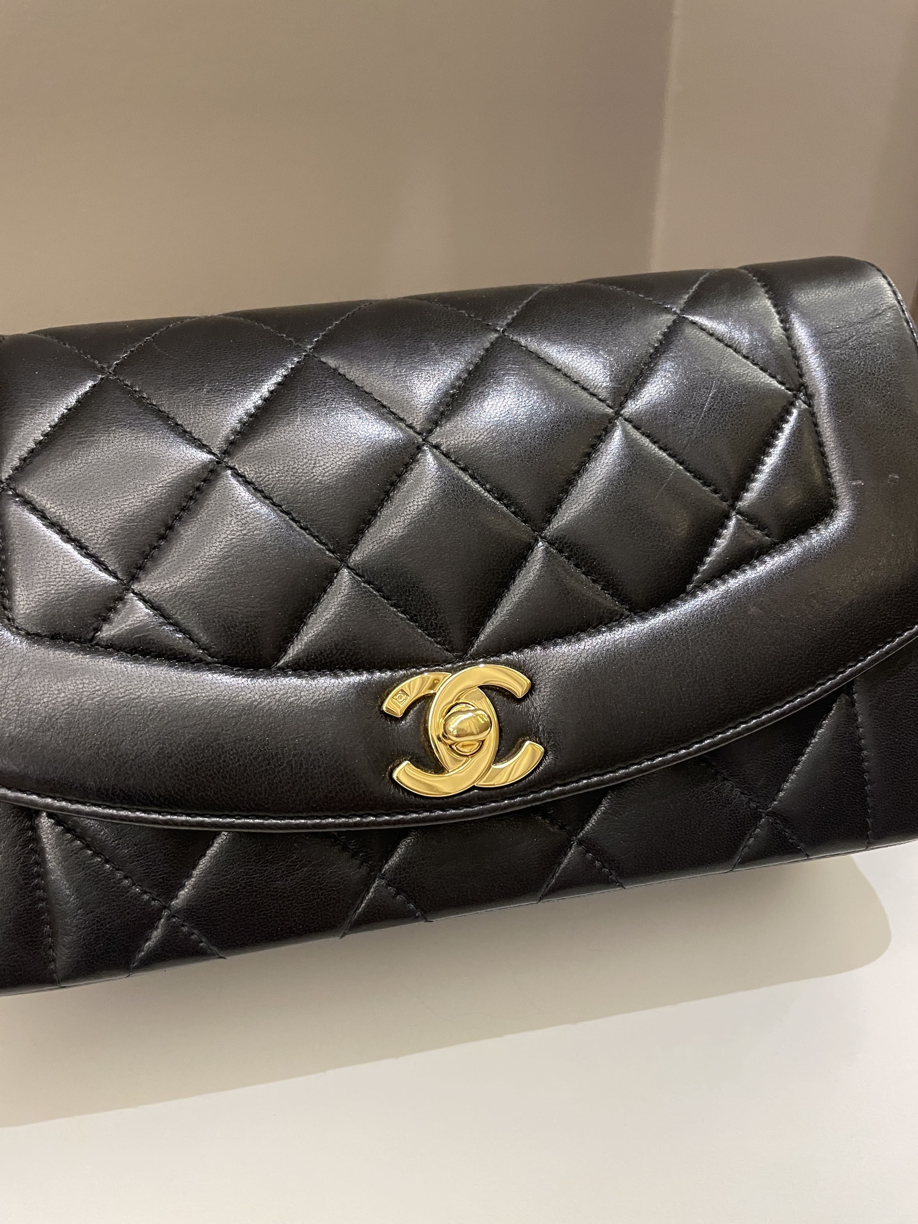 Chanel Vintage Quilted Diana Flap Bag Black Lambskin