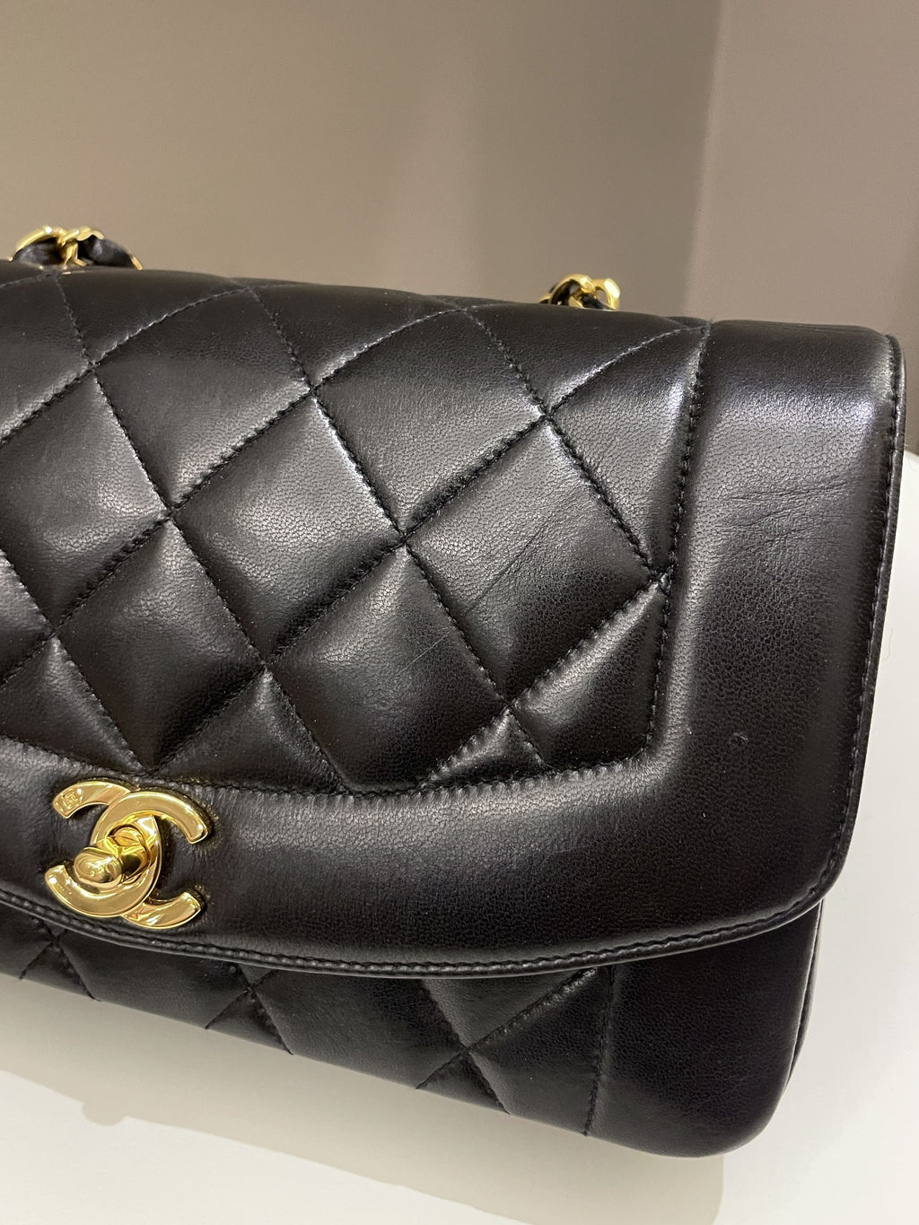 Chanel Vintage Quilted Diana Flap Bag Black Lambskin