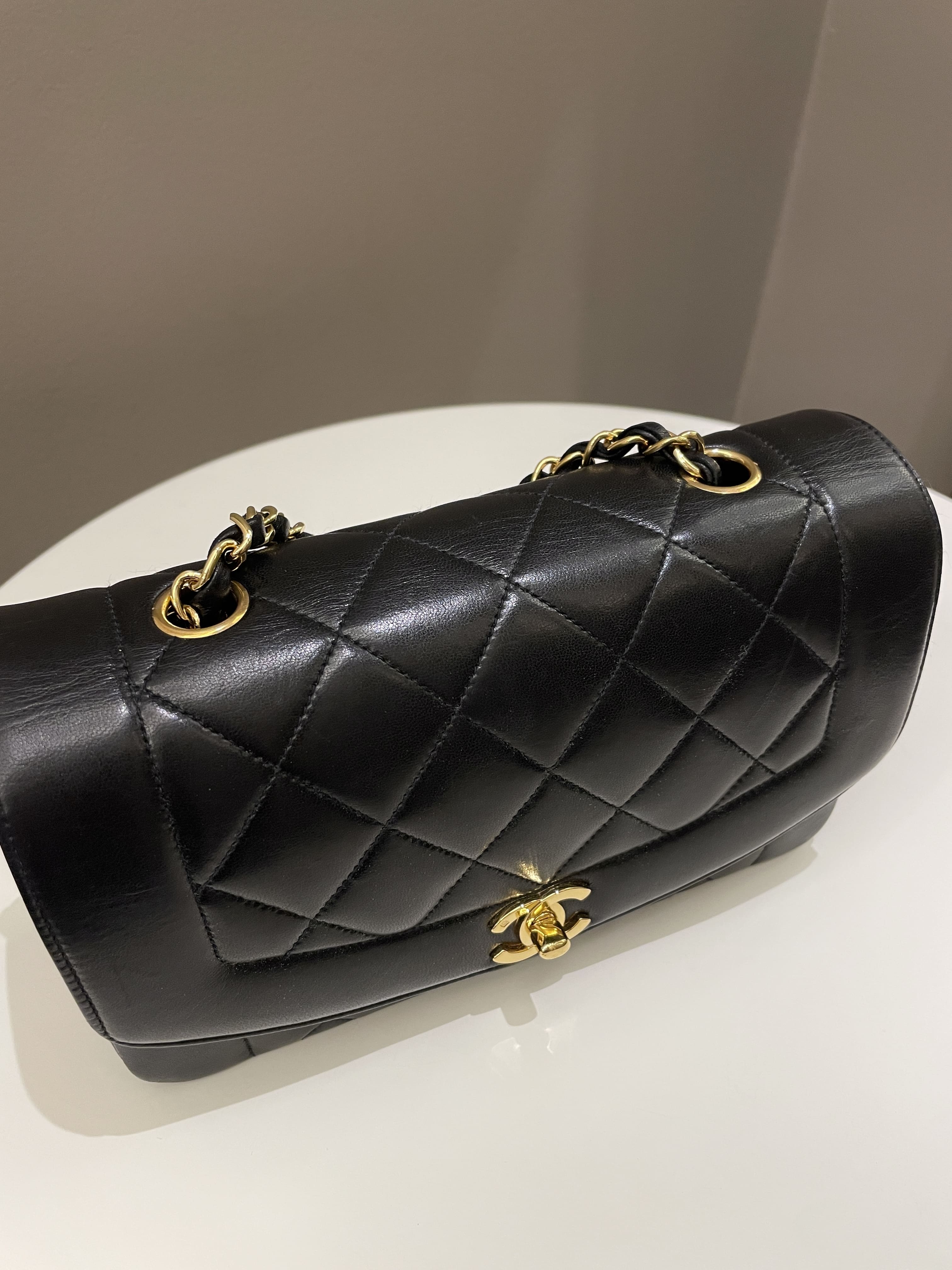 Chanel Vintage Quilted Diana Flap Bag Black Lambskin