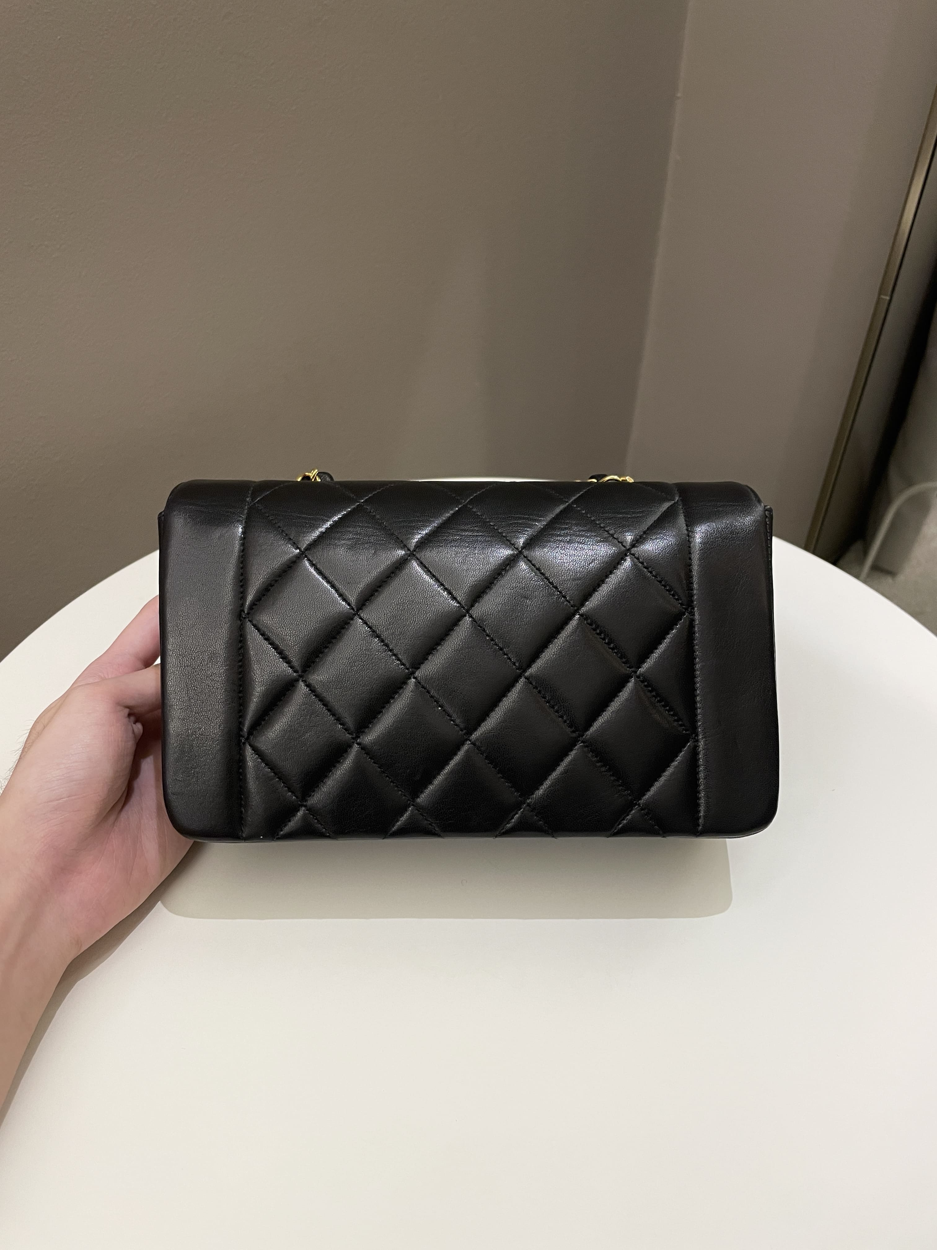 Chanel Vintage Quilted Diana Flap Bag Black Lambskin