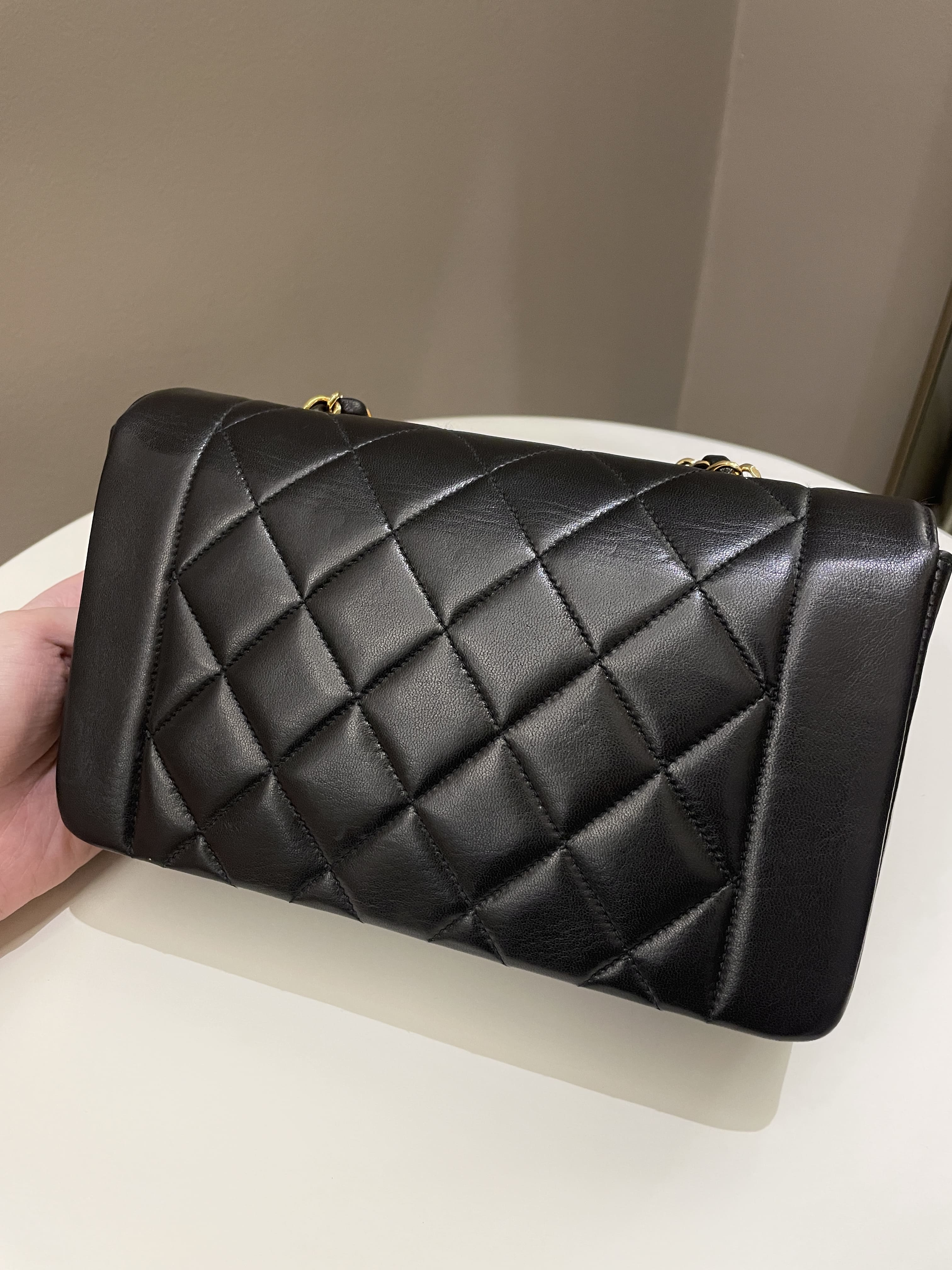 Chanel Vintage Quilted Diana Flap Bag Black Lambskin