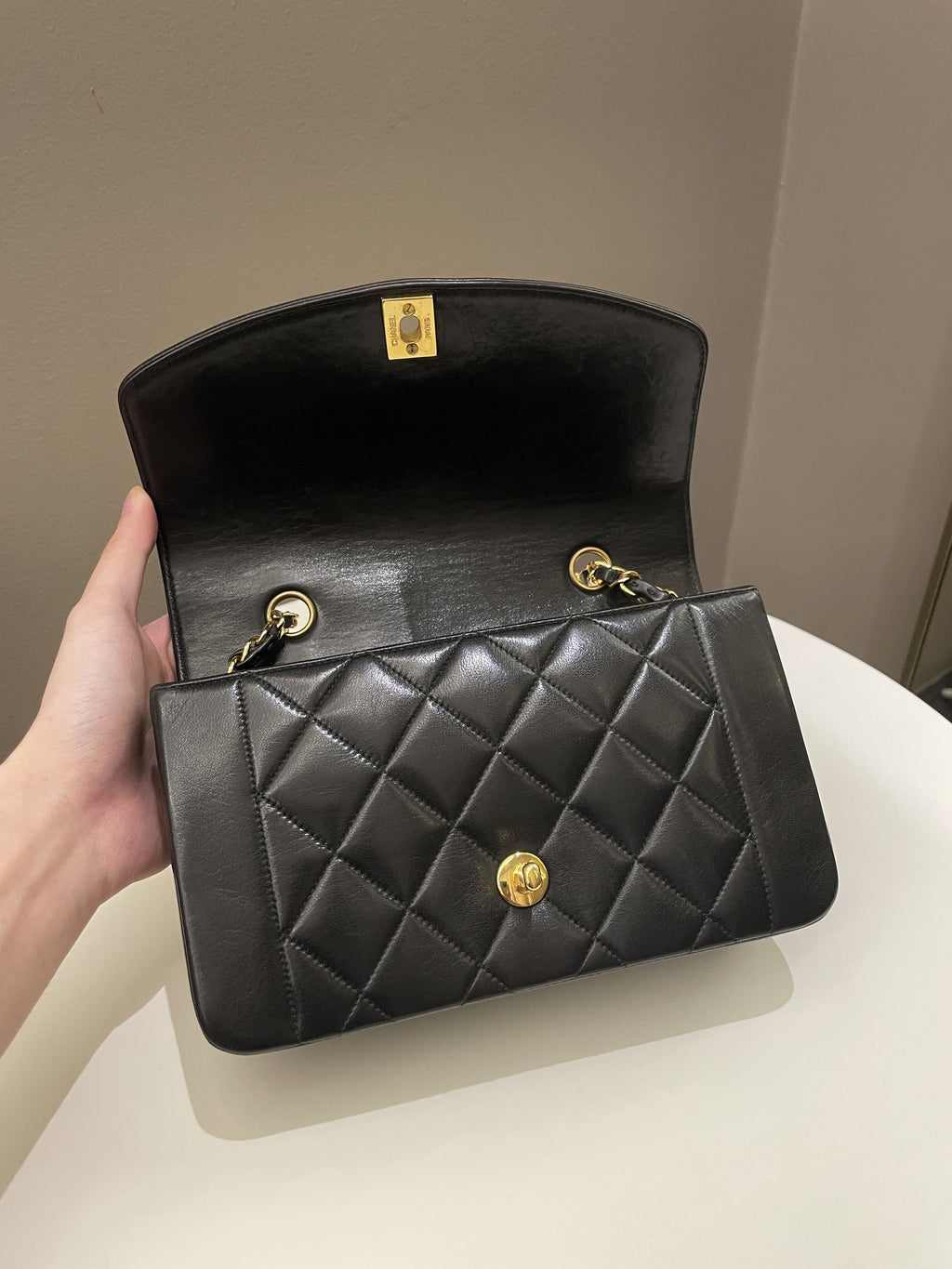 Chanel Vintage Quilted Diana Flap Bag Black Lambskin