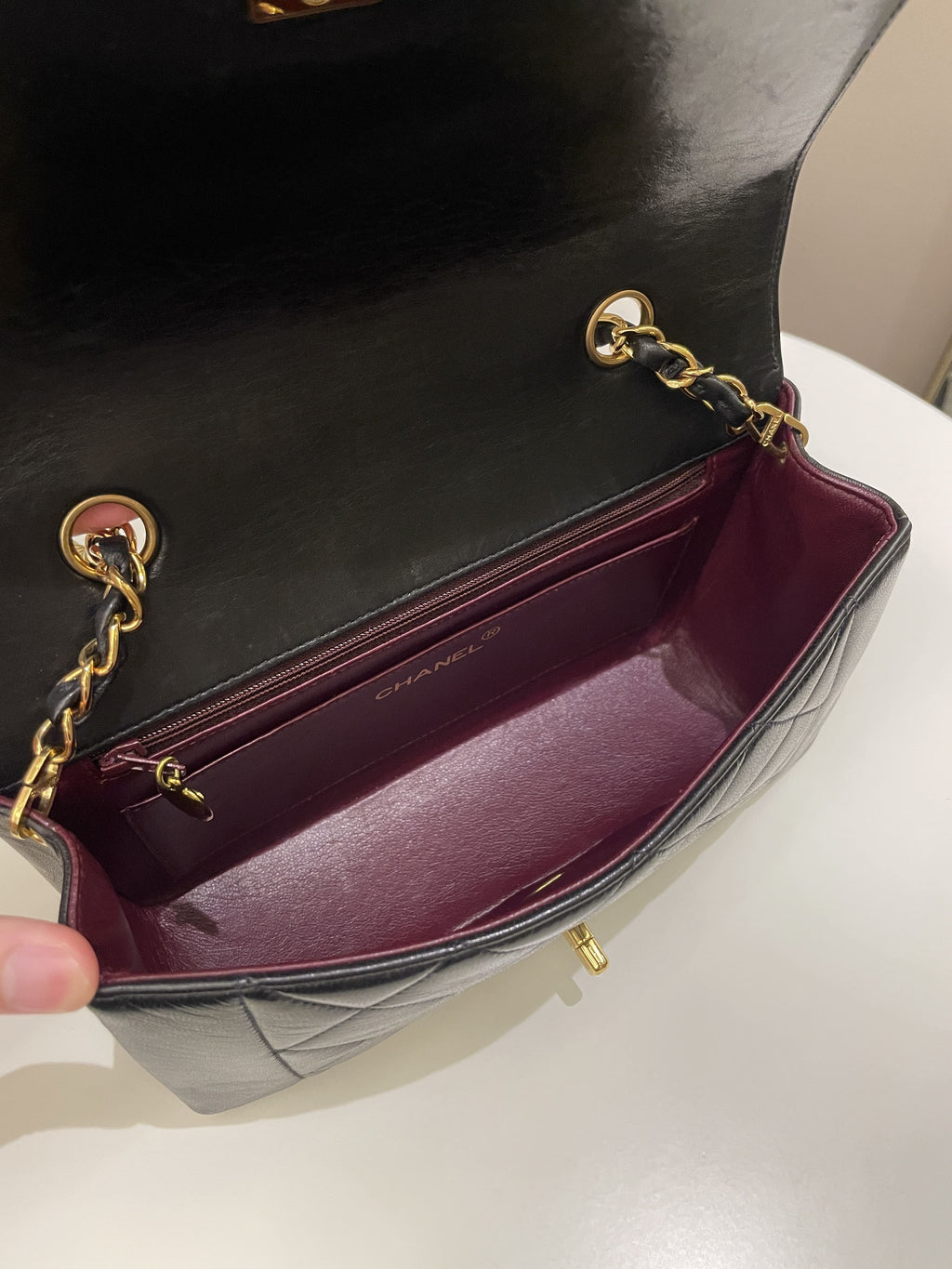 Chanel Vintage Quilted Diana Flap Bag Black Lambskin