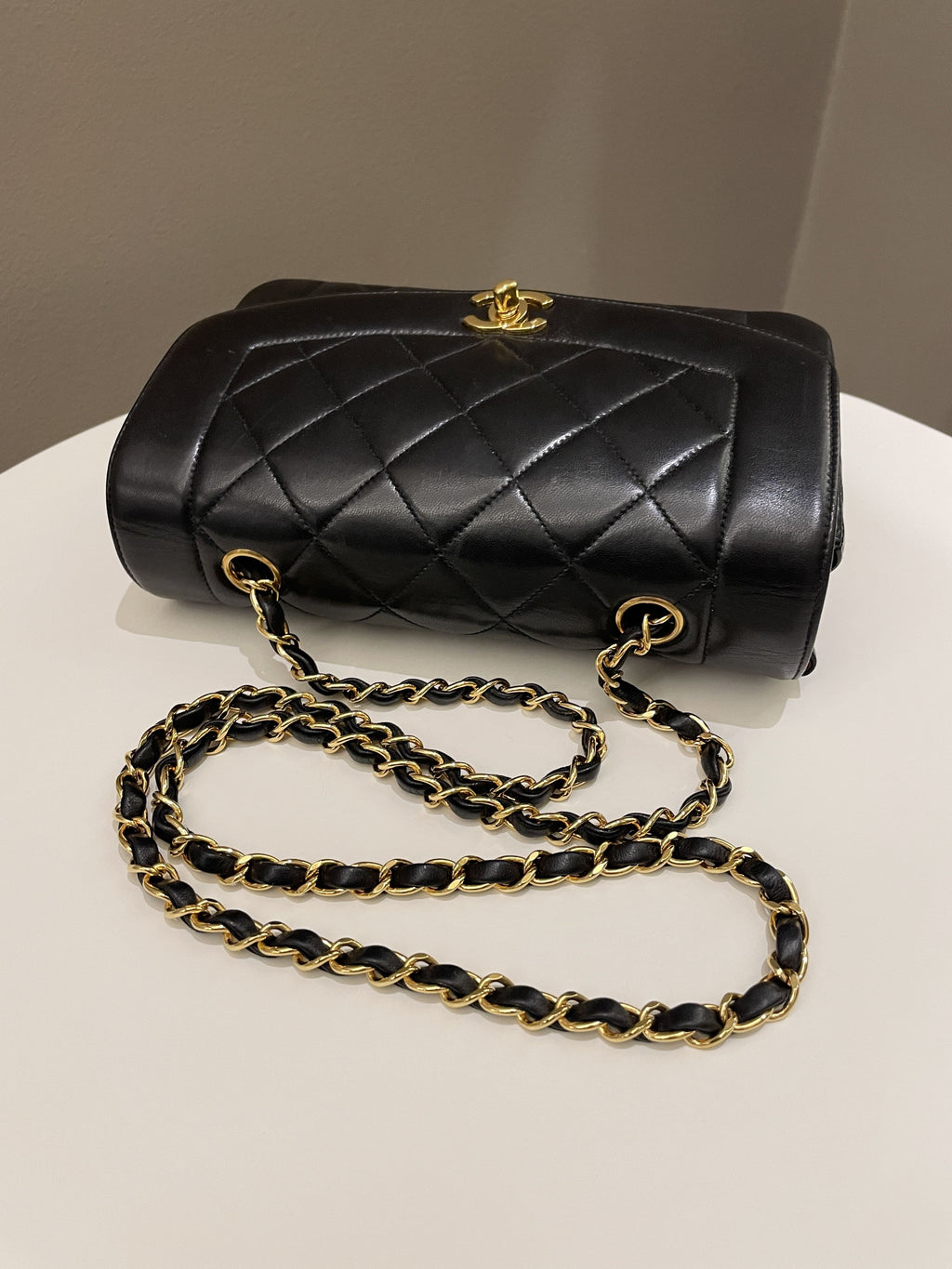Chanel Vintage Quilted Diana Flap Bag Black Lambskin