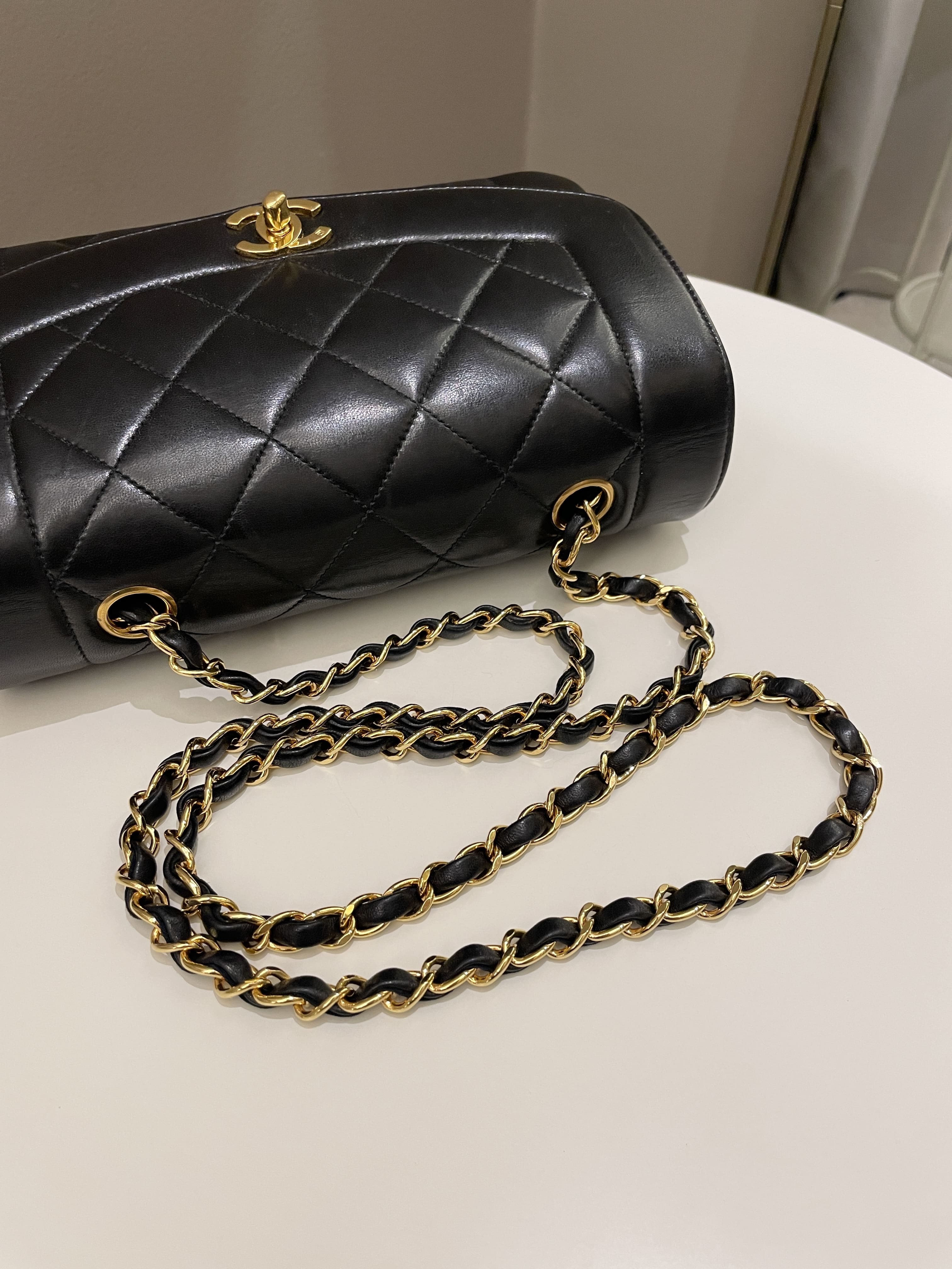 Chanel Vintage Quilted Diana Flap Bag Black Lambskin