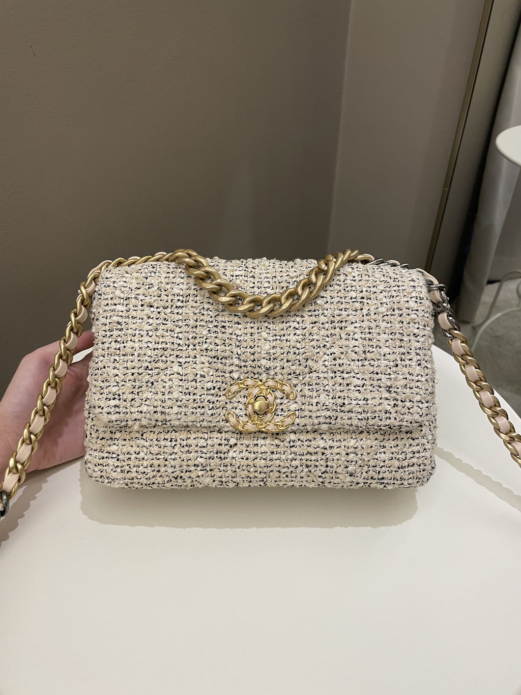 Chanel 19 Flap Bag Cream Tweed