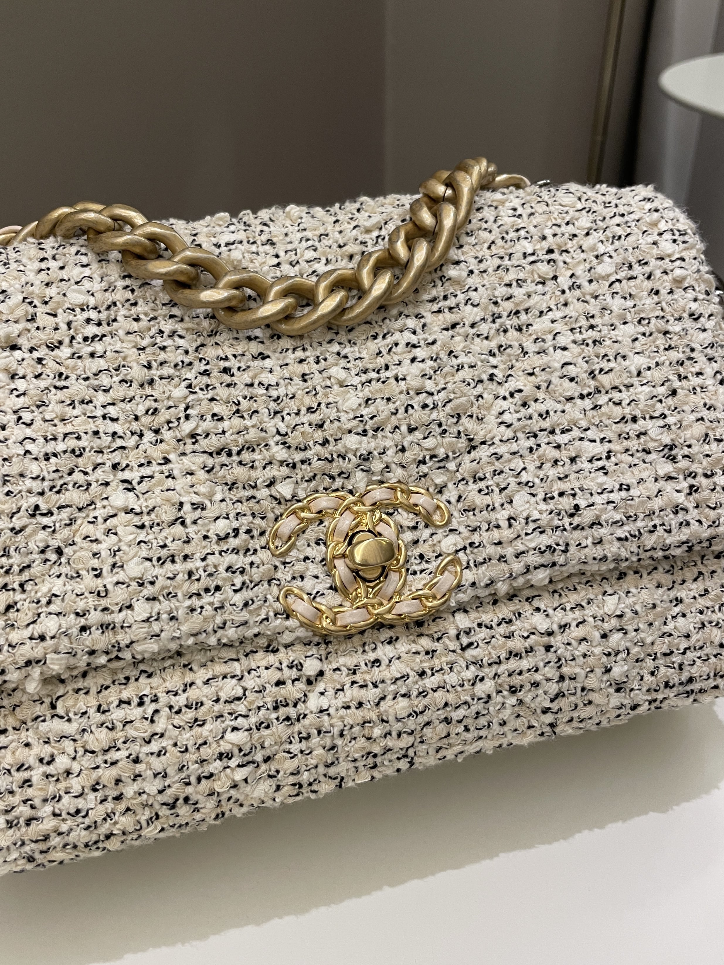 Chanel 19 Flap Bag Cream Tweed