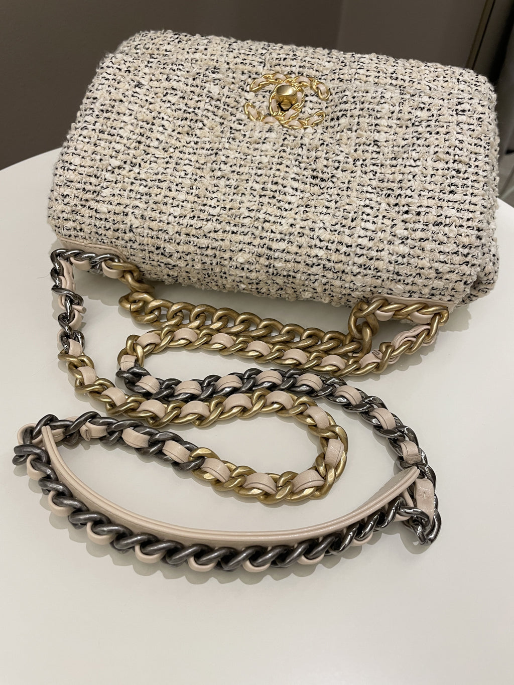 Chanel 19 Flap Bag Cream Tweed