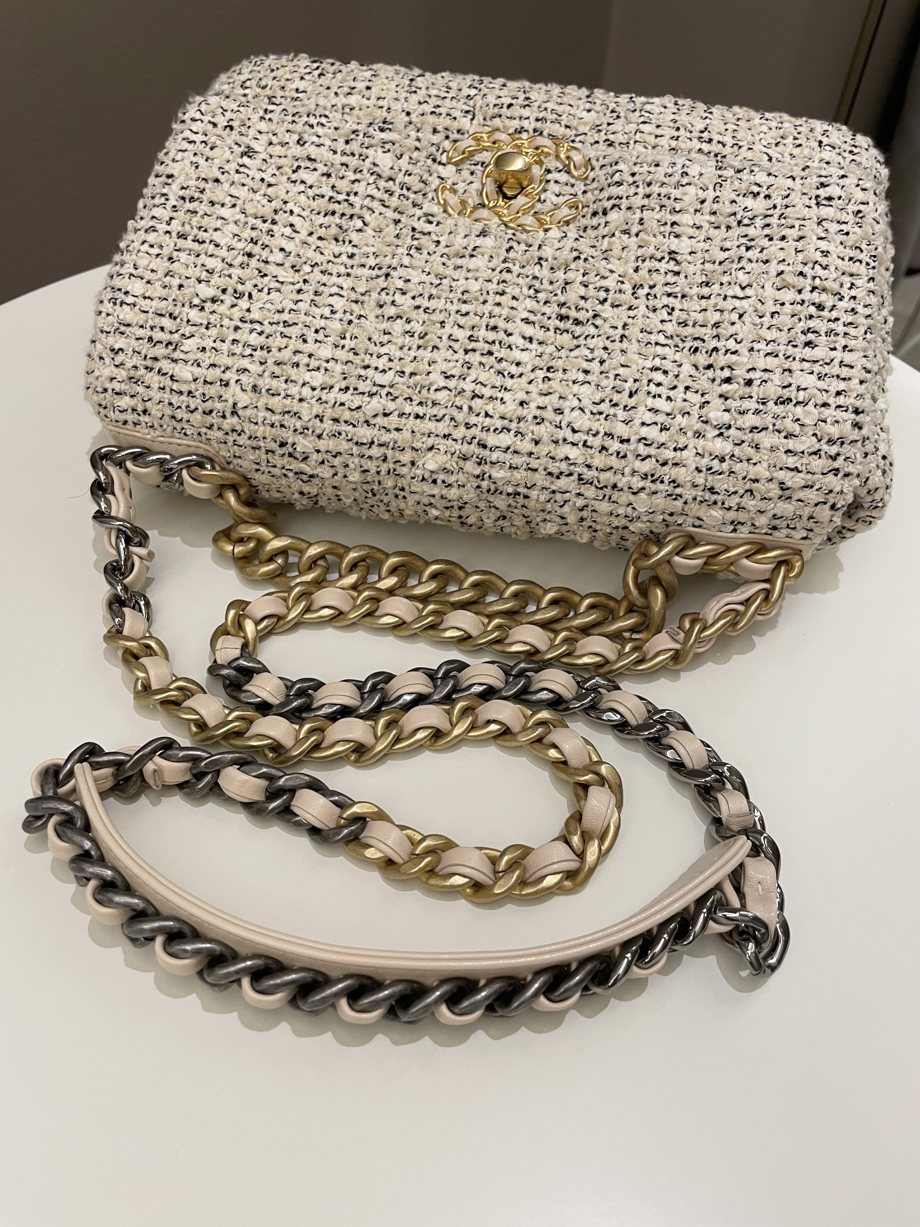 Chanel 19 Flap Bag Cream Tweed