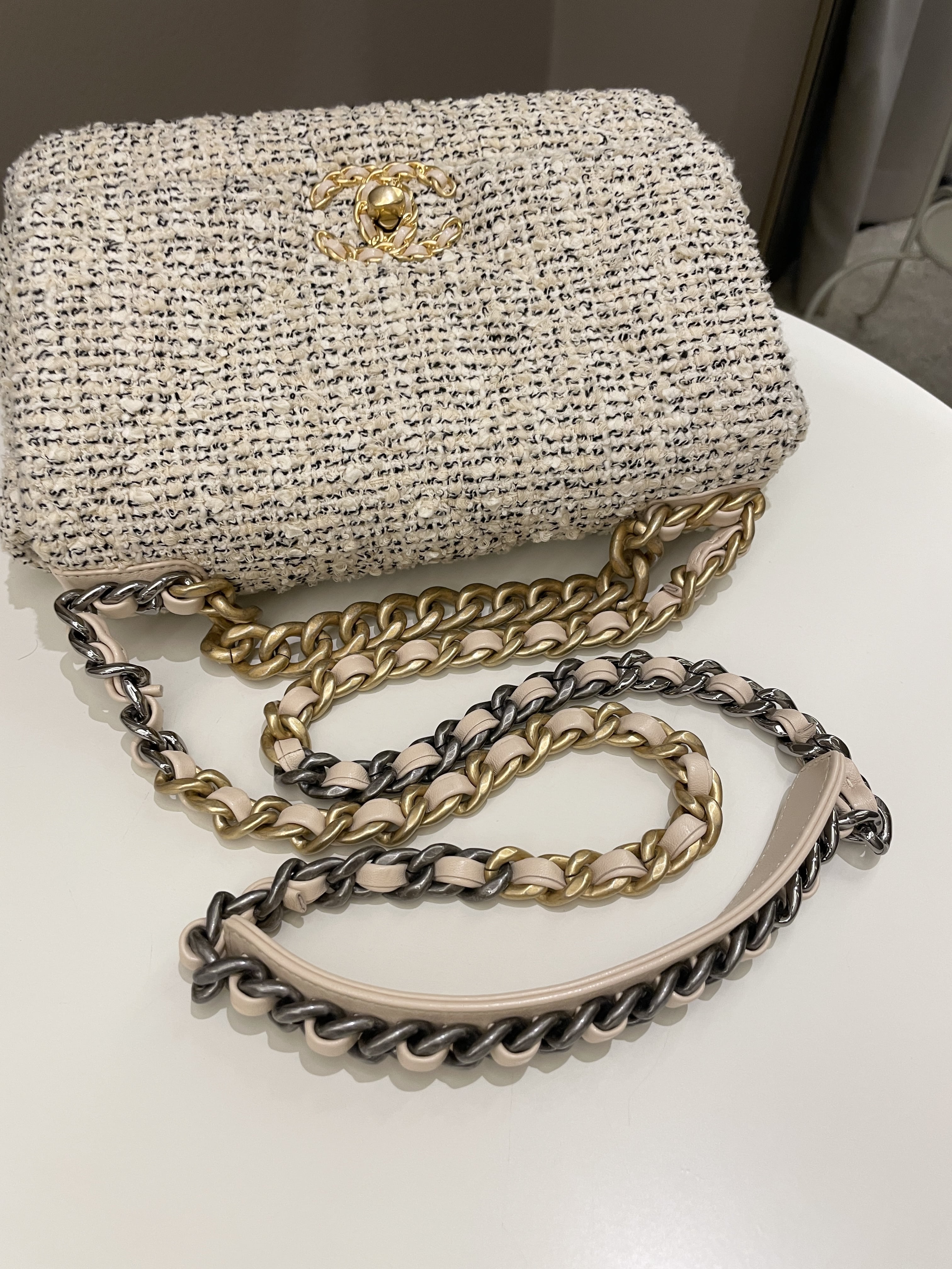 Chanel 19 Flap Bag Cream Tweed