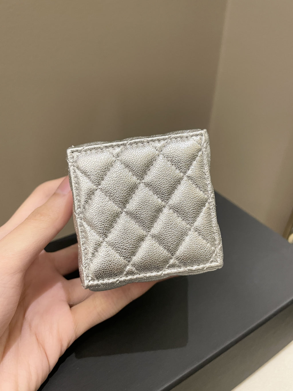 Chanel 22C Mini Clutch With Chain Metallic Silver Glazed Lambskin