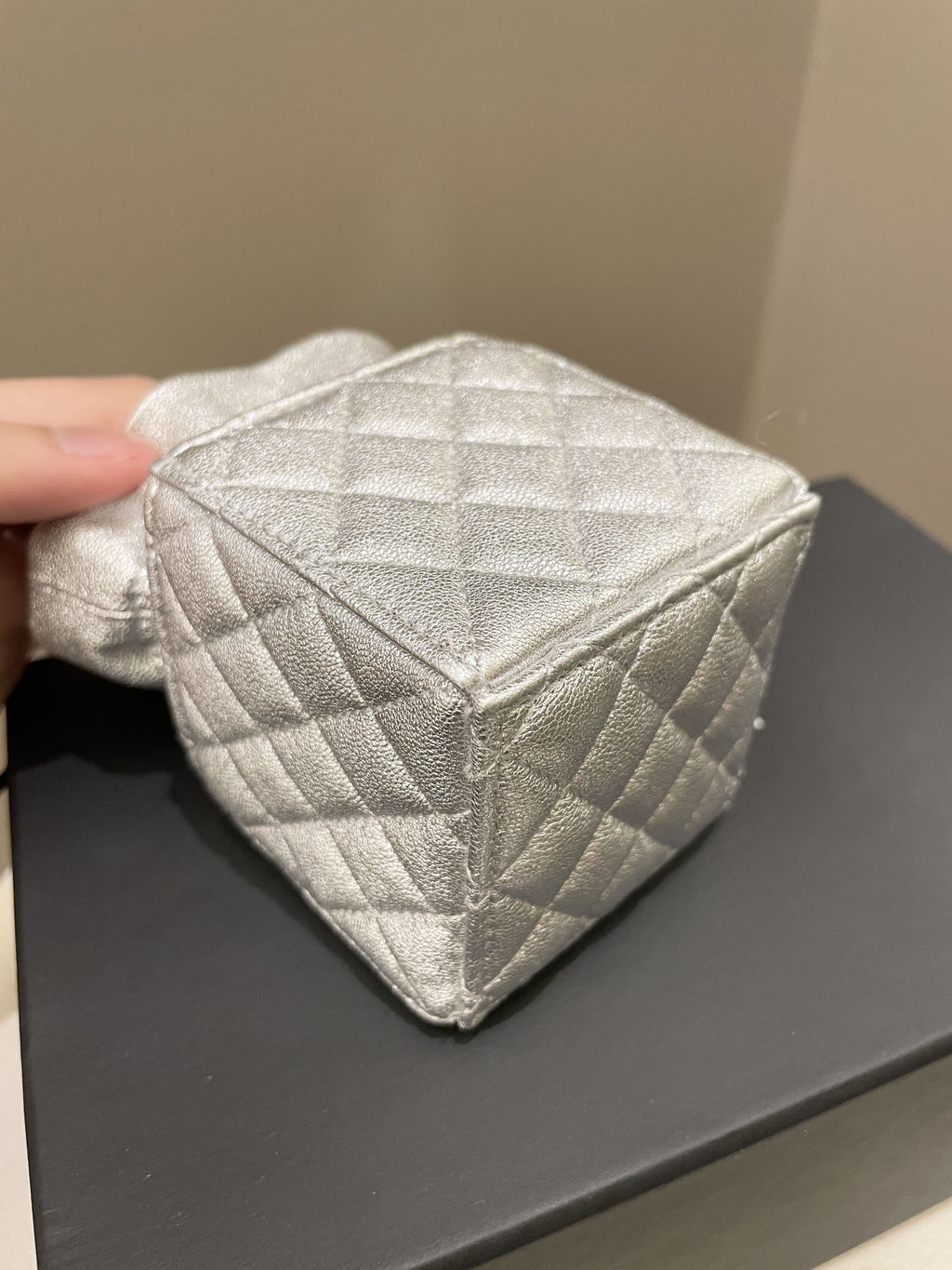 Chanel 22C Mini Clutch With Chain Metallic Silver Glazed Lambskin