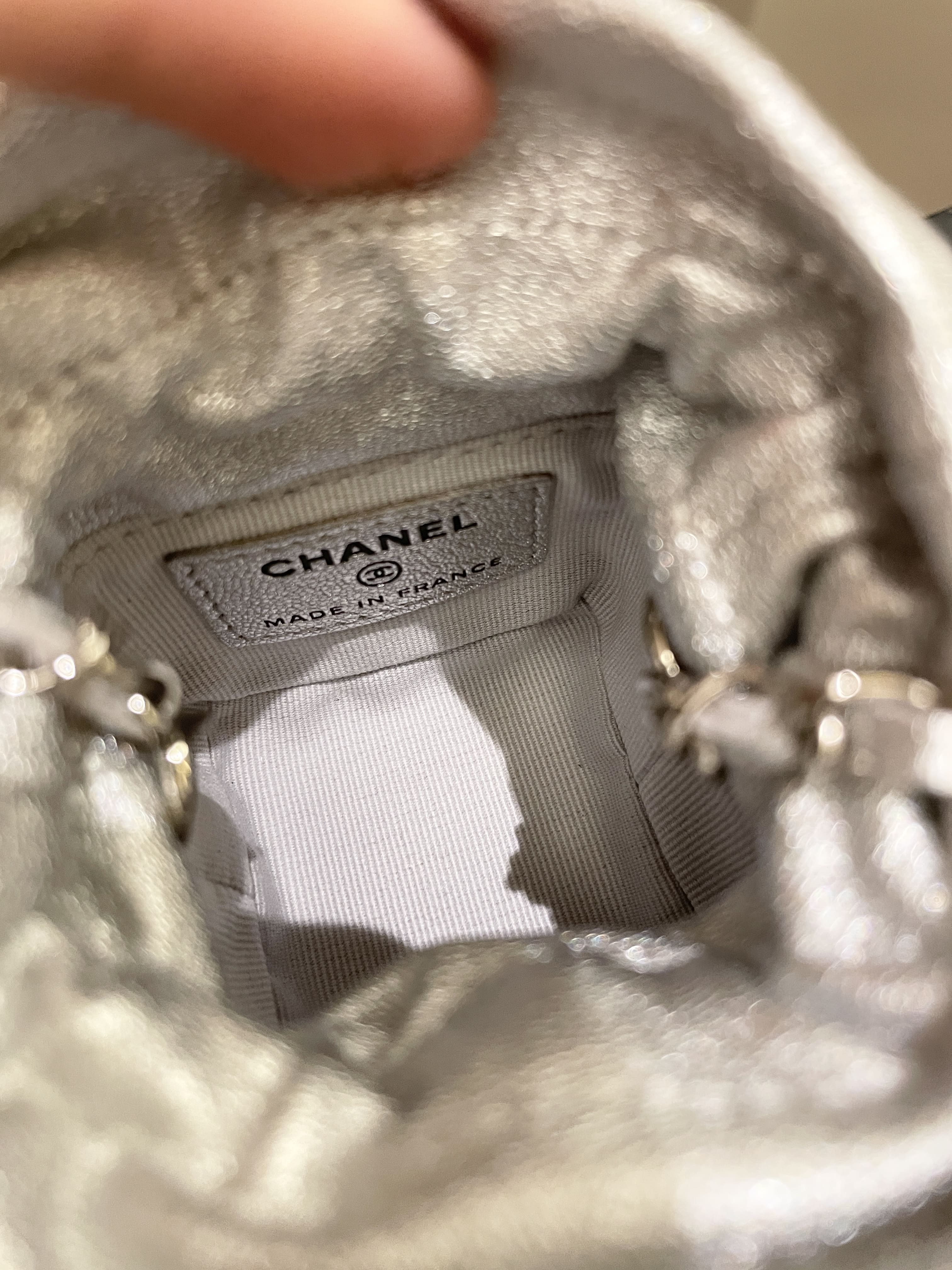 Chanel 22C Mini Clutch With Chain Metallic Silver Glazed Lambskin
