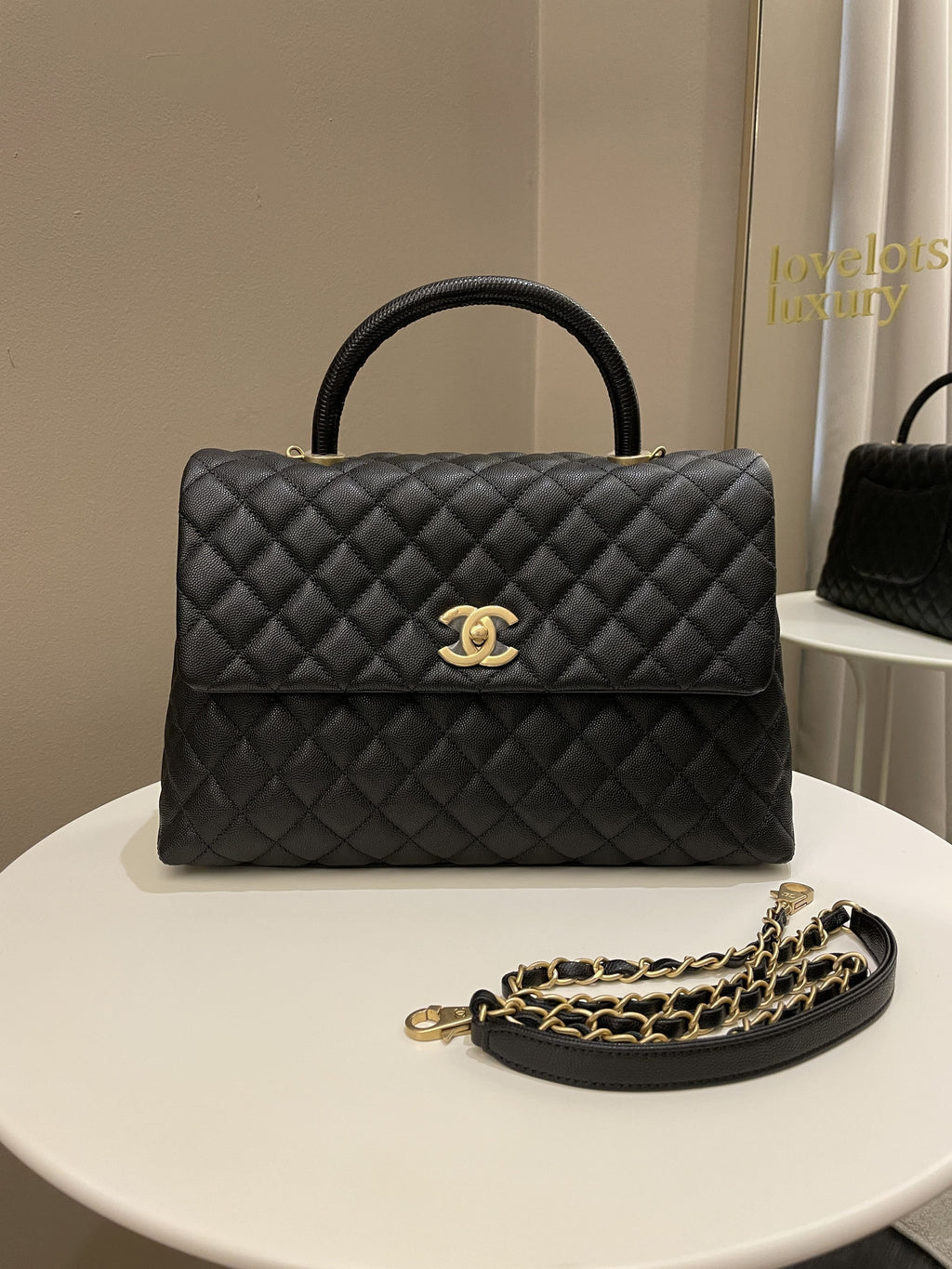 Chanel Classic Quilted Coco Lizard Handle Black Caviar
