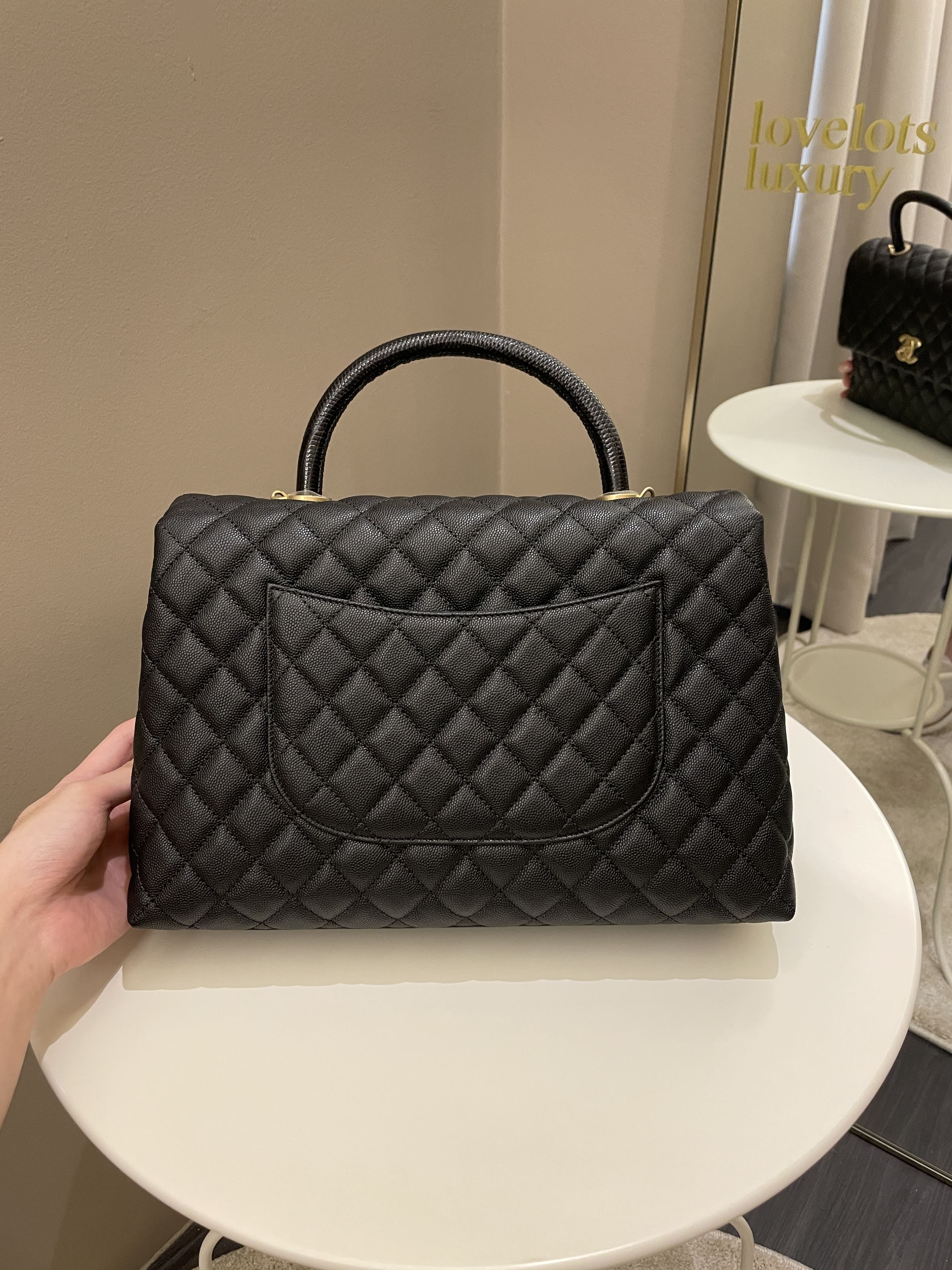 Chanel Classic Quilted Coco Lizard Handle Black Caviar